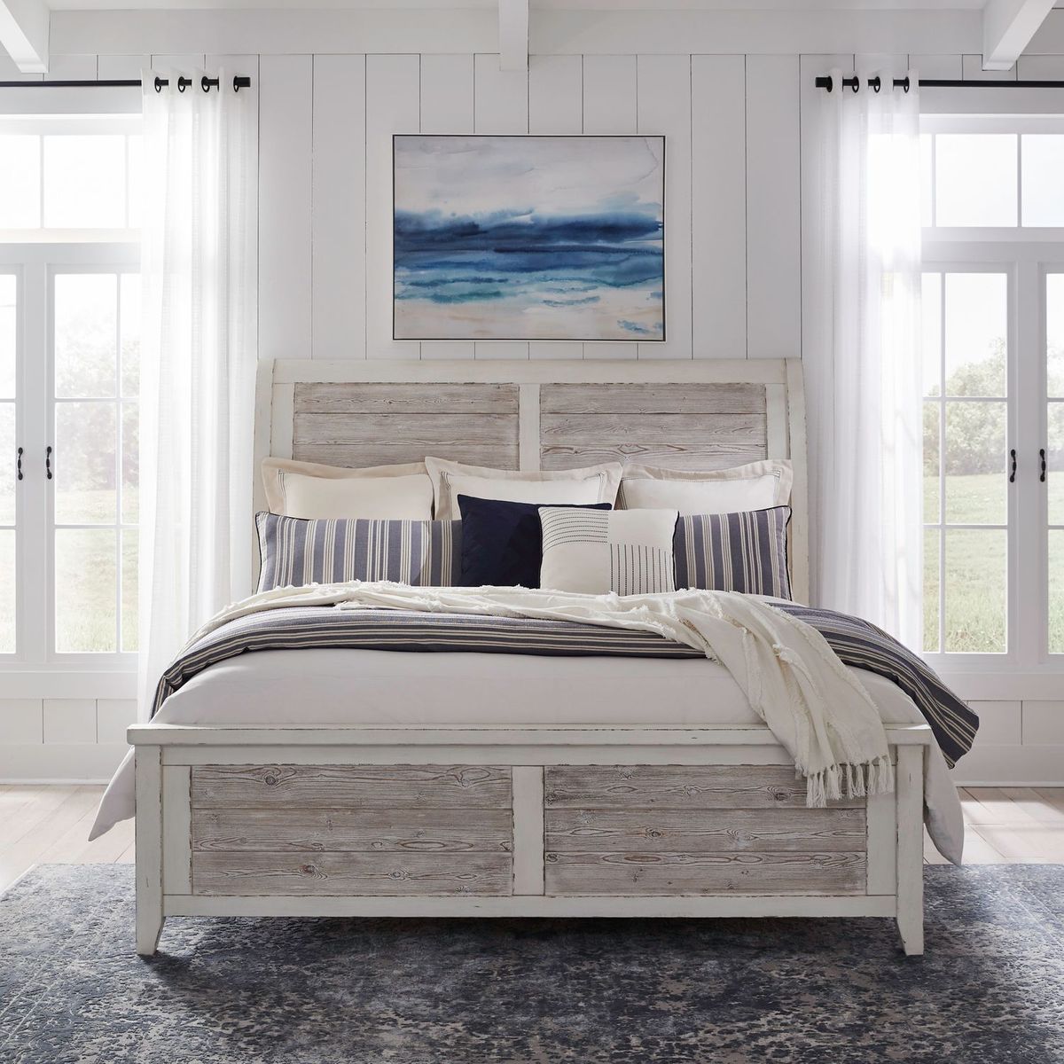 Liberty Furniture Backroads Queen Sleigh Bed in Weathered White/Parchment Brown 142-BR-QSL image