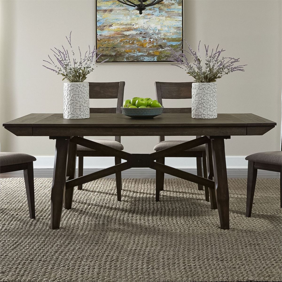 Liberty Furniture Double Bridge Trestle Table in Dark Chestnut