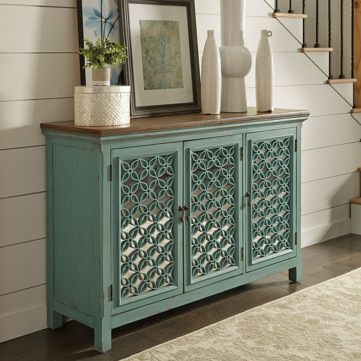 Liberty Furniture Kensington 3 Door Accent Cabinet in Turquoise