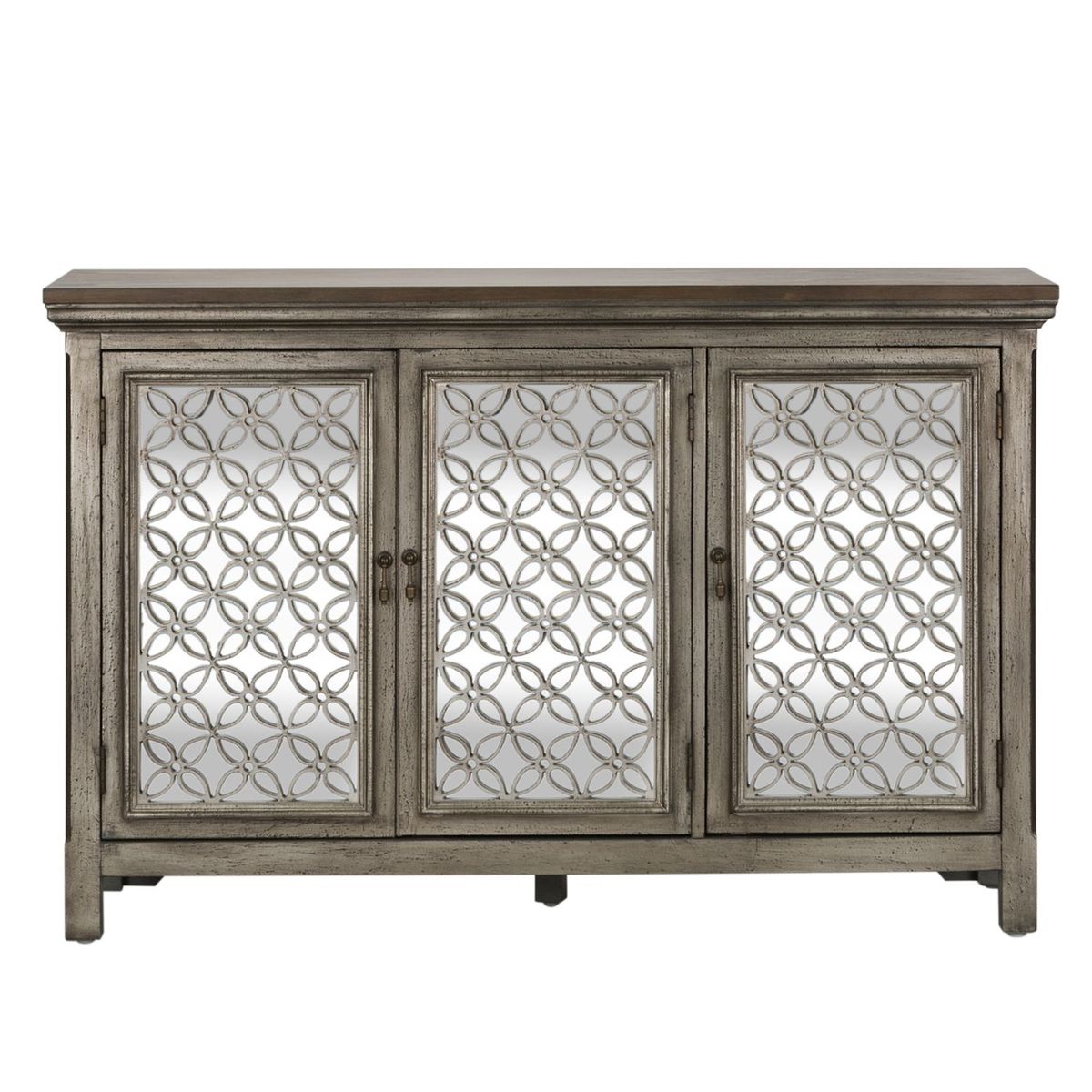 Liberty Furniture Westridge 3 Door Accent Cabinet in Wire Brushed Gray and White