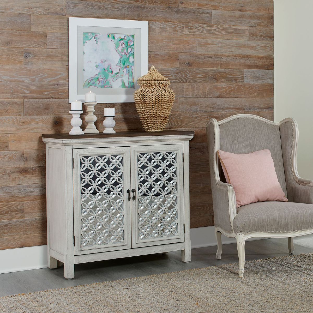 Liberty Furniture Westridge 2 Door Accent Cabinet in Wire Brushed Gray and White