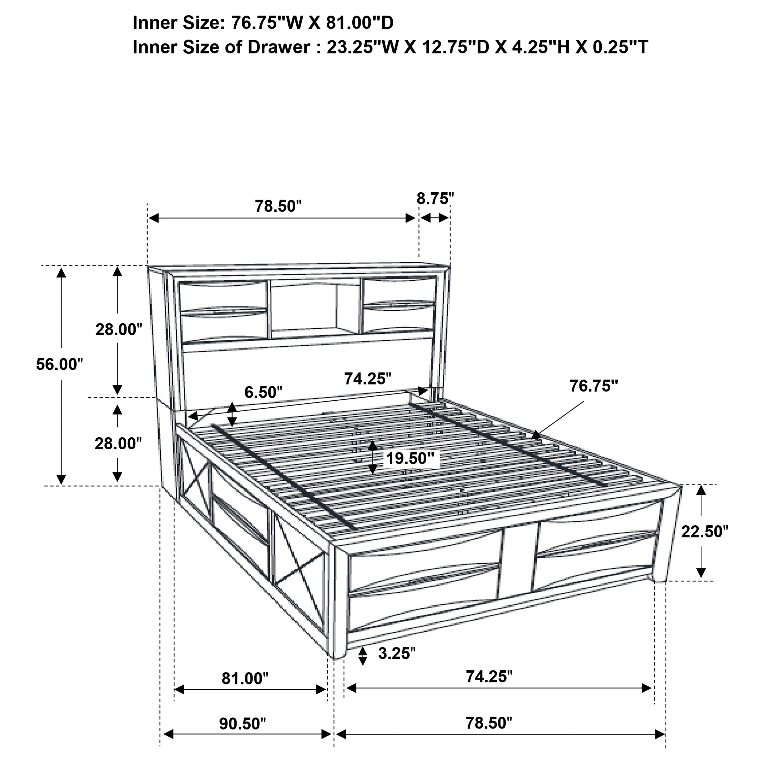 Briana Bookcase Platform Storage Bed