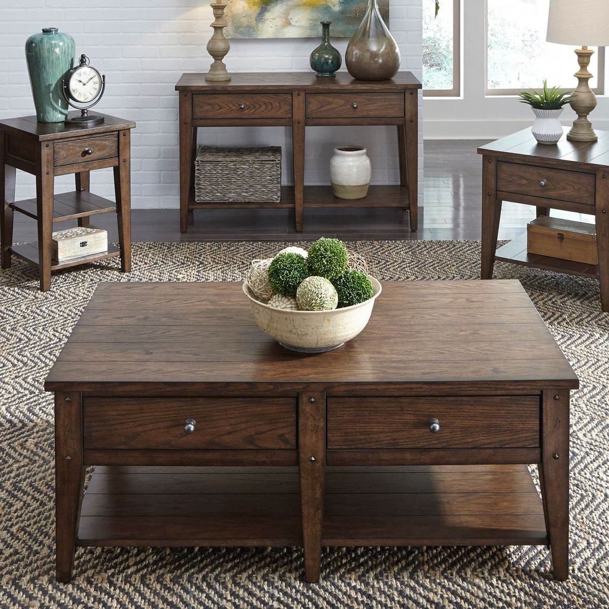Liberty Furniture Lake House Cocktail Table in Rustic Brown Oak