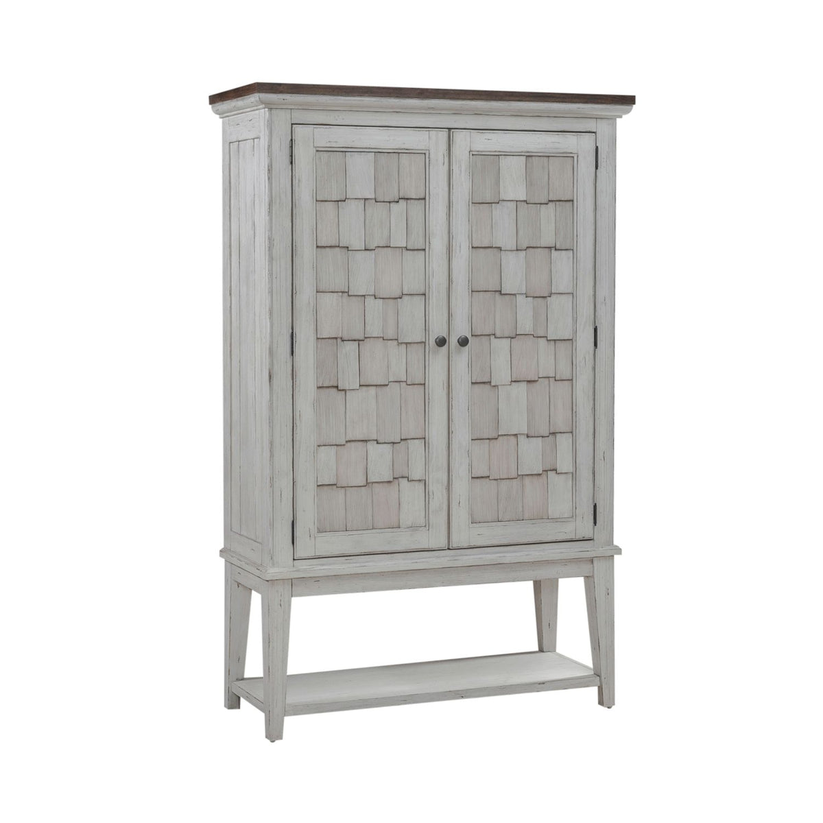 Liberty Furniture River Place Bar Cabinet in Riverstone White & Tobacco EST SHIP TIME APPX 4 WEEKS image