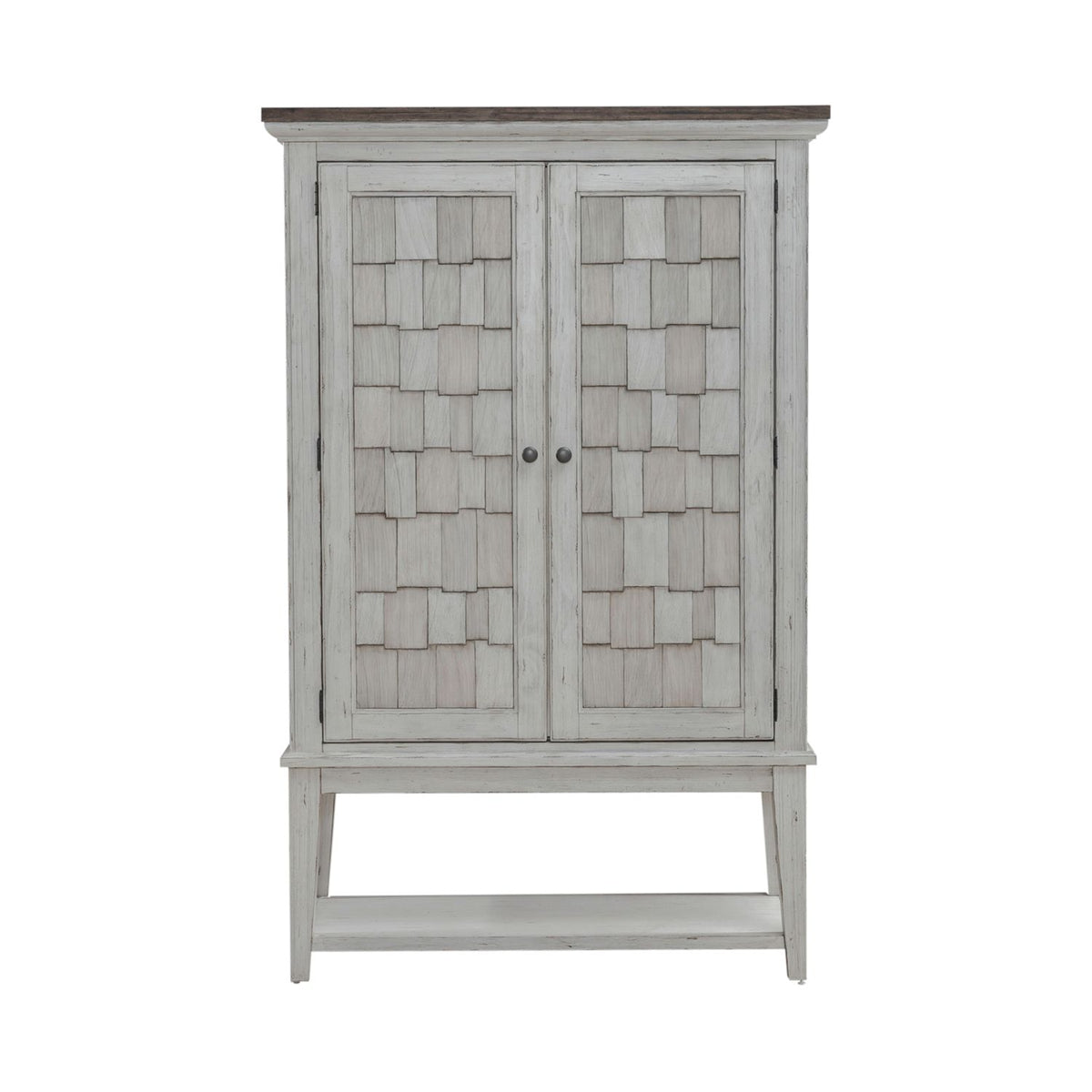 Liberty Furniture River Place Bar Cabinet in Riverstone White & Tobacco EST SHIP TIME APPX 4 WEEKS