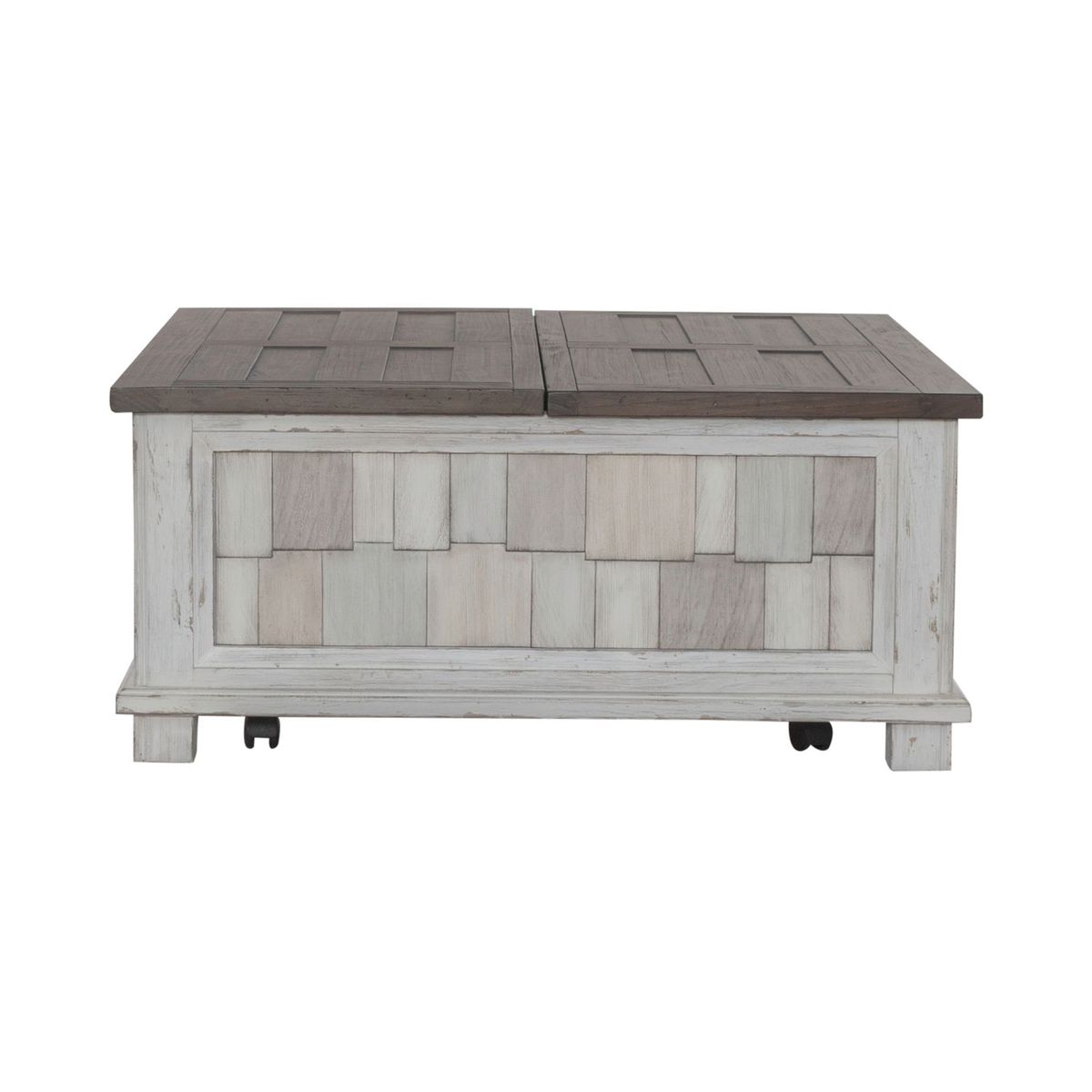 Liberty Furniture River Place Lift Top Storage Cocktail Table in Riverstone White & Tobacco