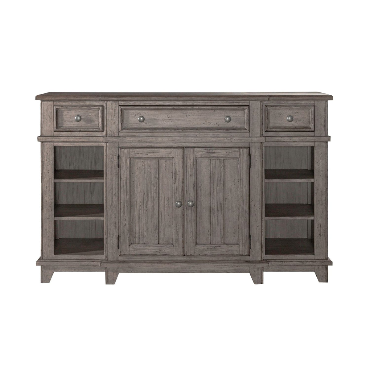 Liberty Furniture River Place Breakfront Server in Riverstone Gray & Tobacco