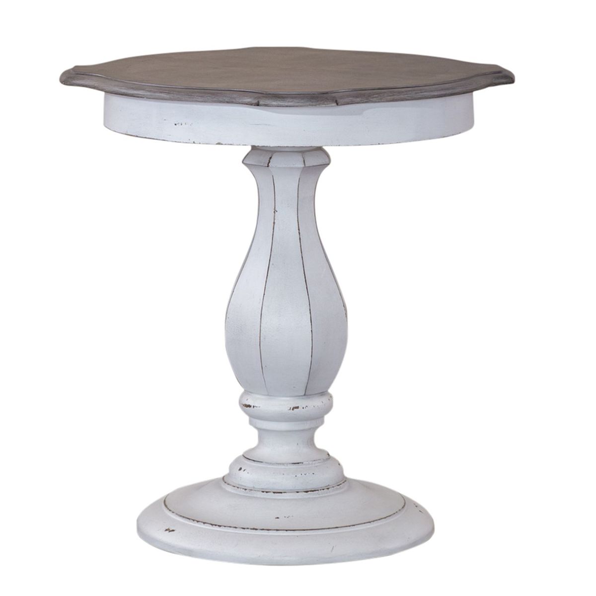 Liberty Furniture Magnolia Manor Round Accent Table in Antique White Base w/ Weathered Bark Tops image