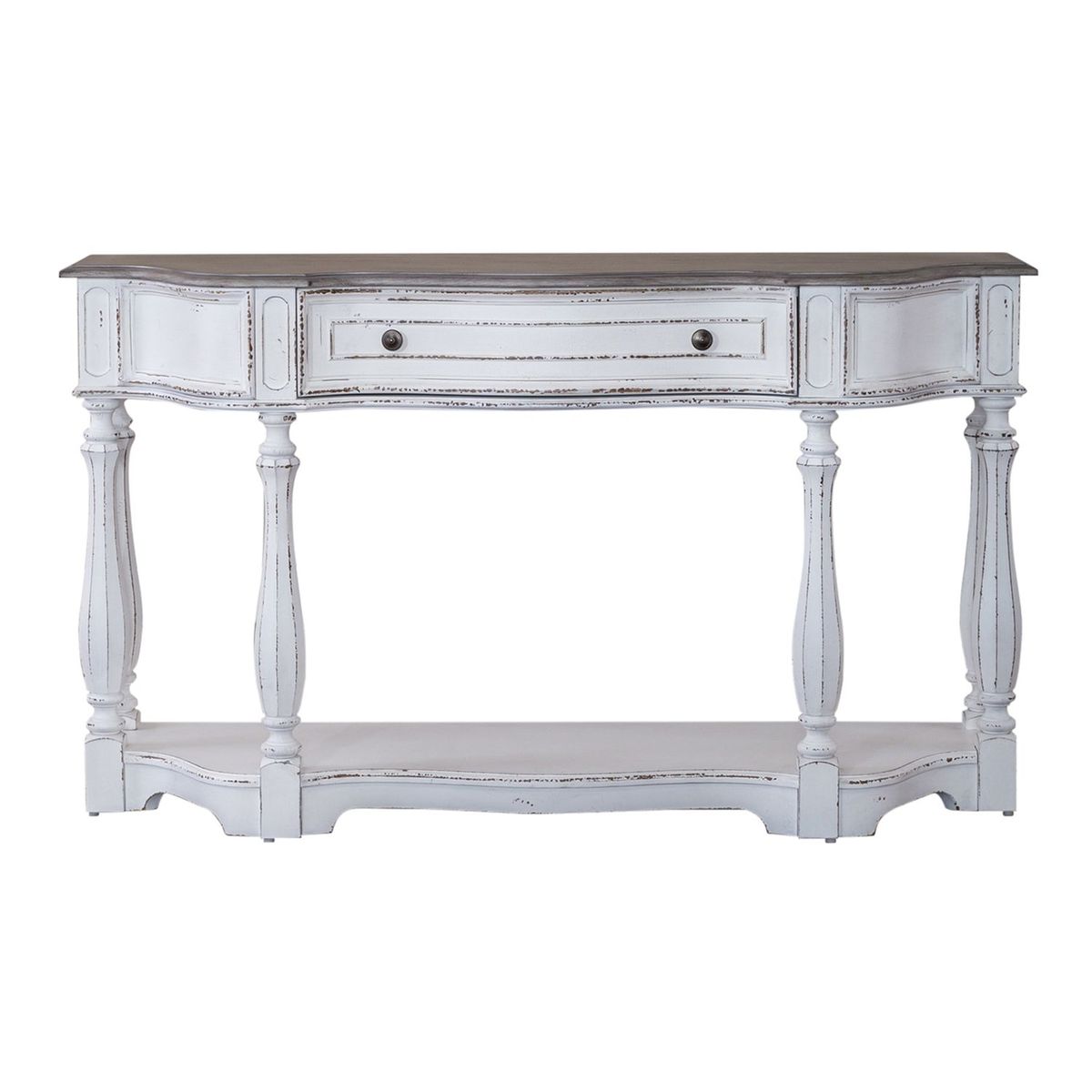 Liberty Furniture Magnolia Manor 56 Inch Hall Console Table in Antique White Base w/ Weathered Bark Tops image
