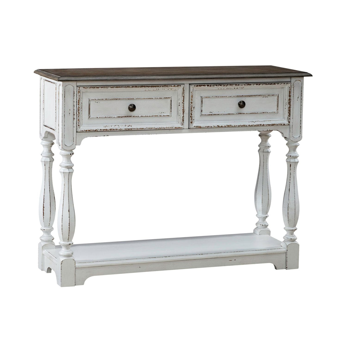 Liberty Furniture Magnolia Manor Hall Console in Antique White & Weathered Bark EST SHIP TIME APPX 4 WEEKS image