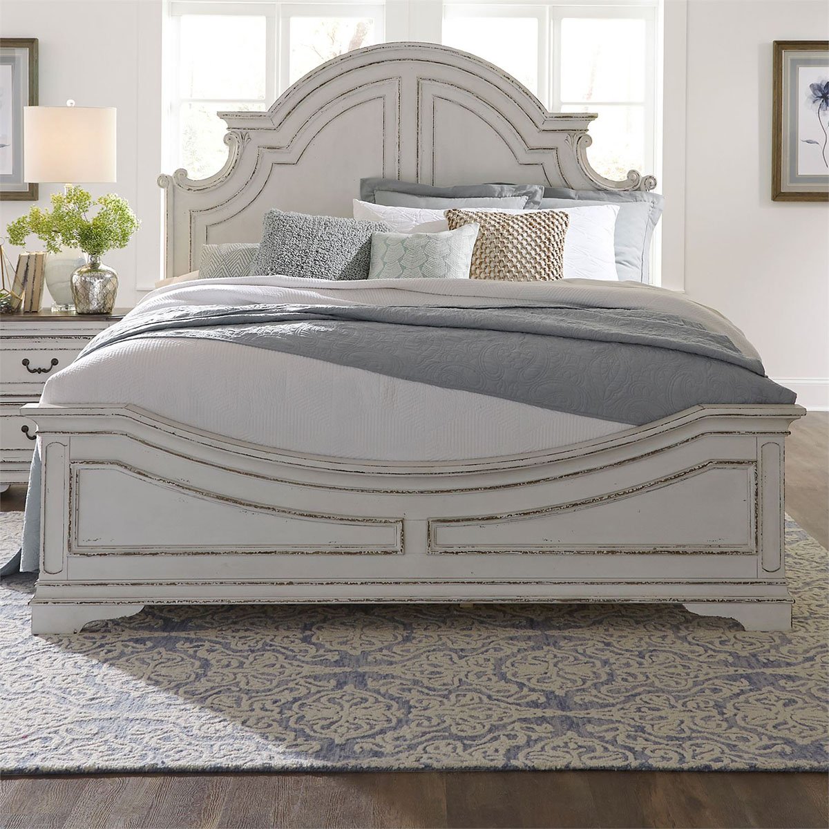 Liberty Magnolia Manor Queen Panel Bed in Antique White 244-BR-QPB