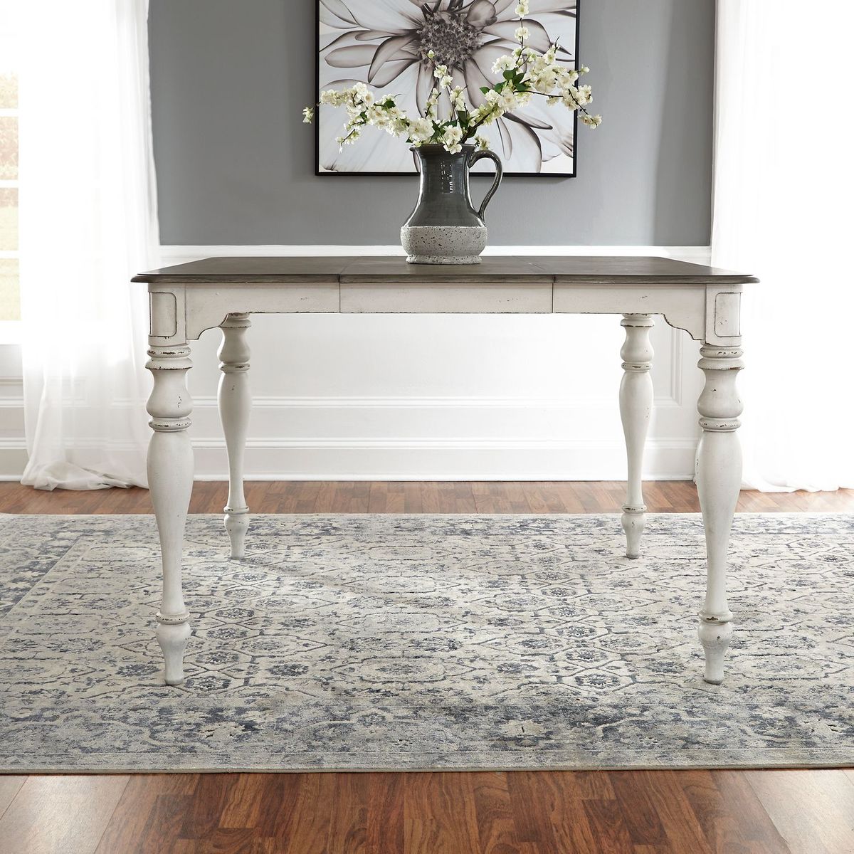 Liberty Furniture Magnolia Manor Gathering Table in Antique White Base w/ Weathered Bark Tops image