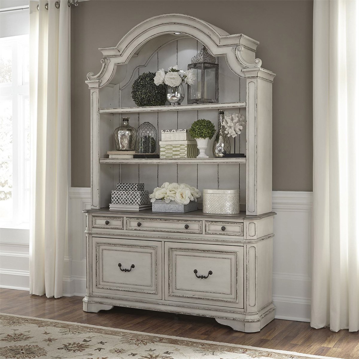 Liberty Magnolia Manor Credenza with Hutch in Antique White