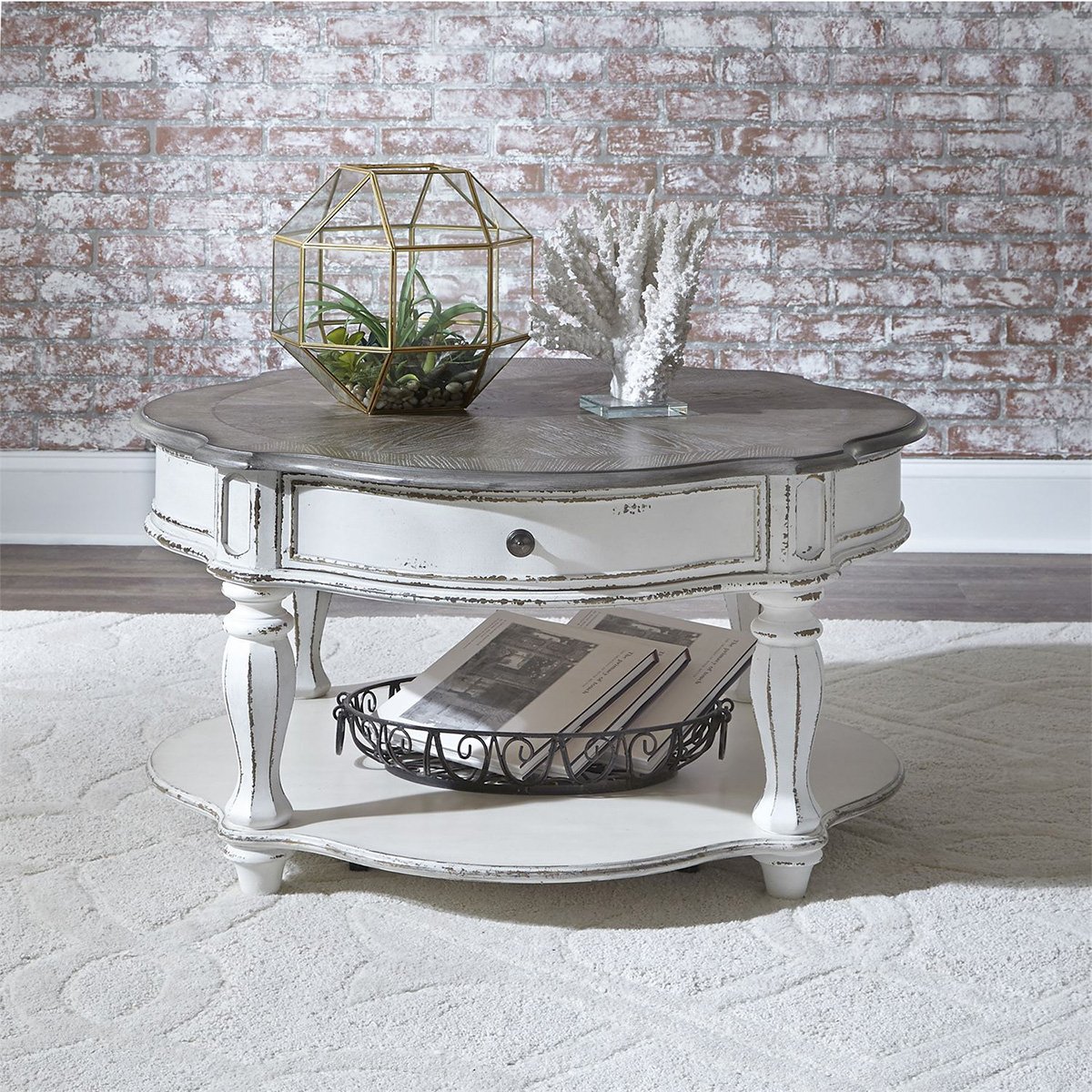 Liberty Magnolia Manor Round Cocktail Table in Antique White