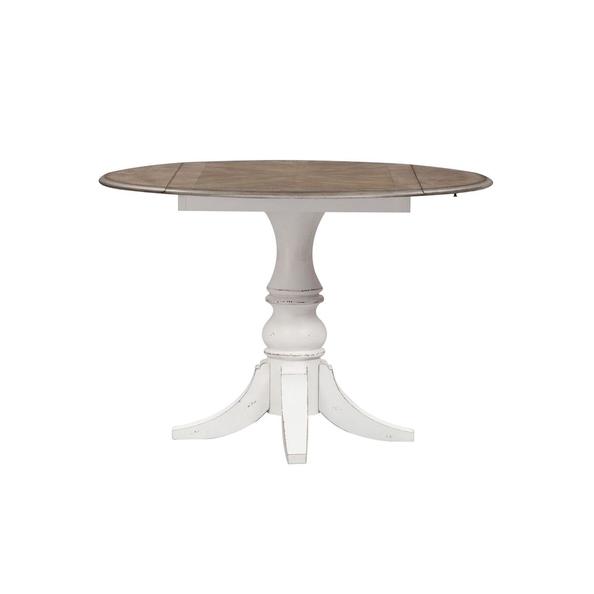 Liberty Furniture Magnolia Manor Drop Leaf Table in Antique White Base w/ Weathered Bark Tops