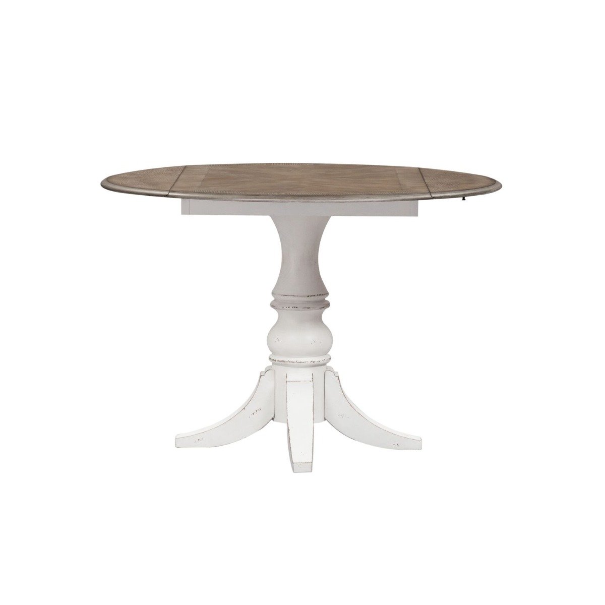Liberty Furniture Magnolia Manor Drop Leaf Table in Antique White Base w/ Weathered Bark Tops image