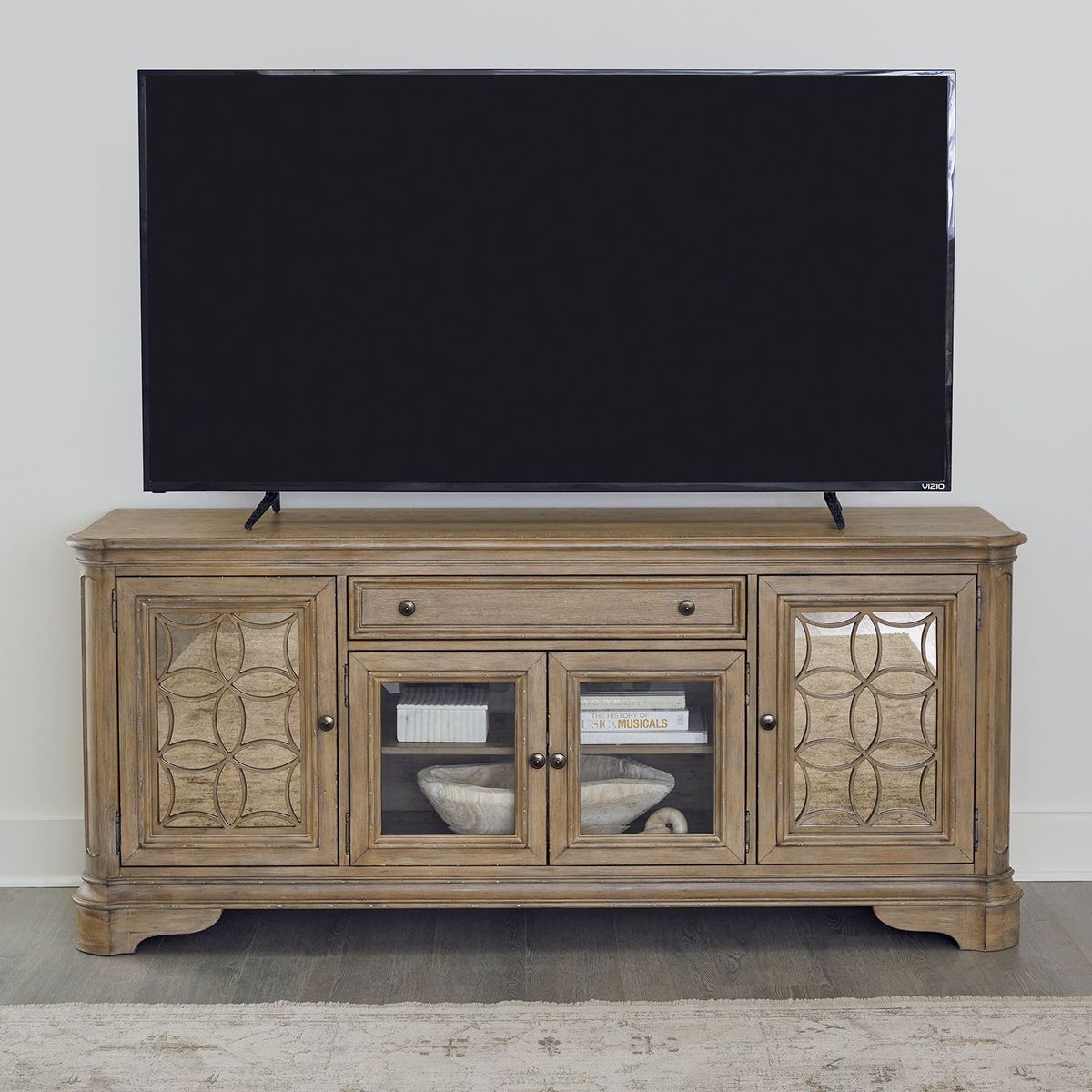 Liberty Furniture Magnolia Manor Entertainment TV Stand in Weathered Bisque image