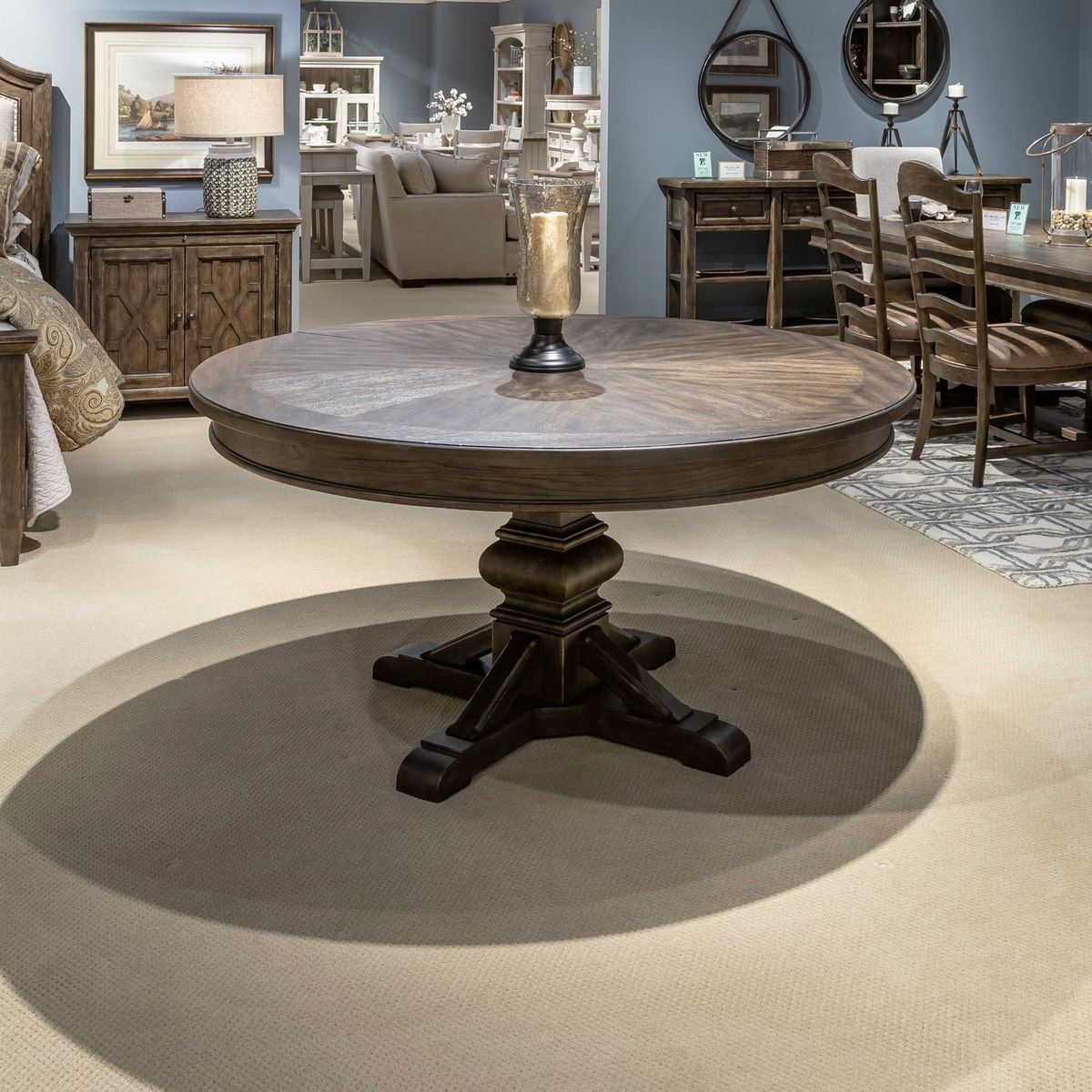 Liberty Furniture Paradise Valley Round Pedestal Table in Saddle Brown image