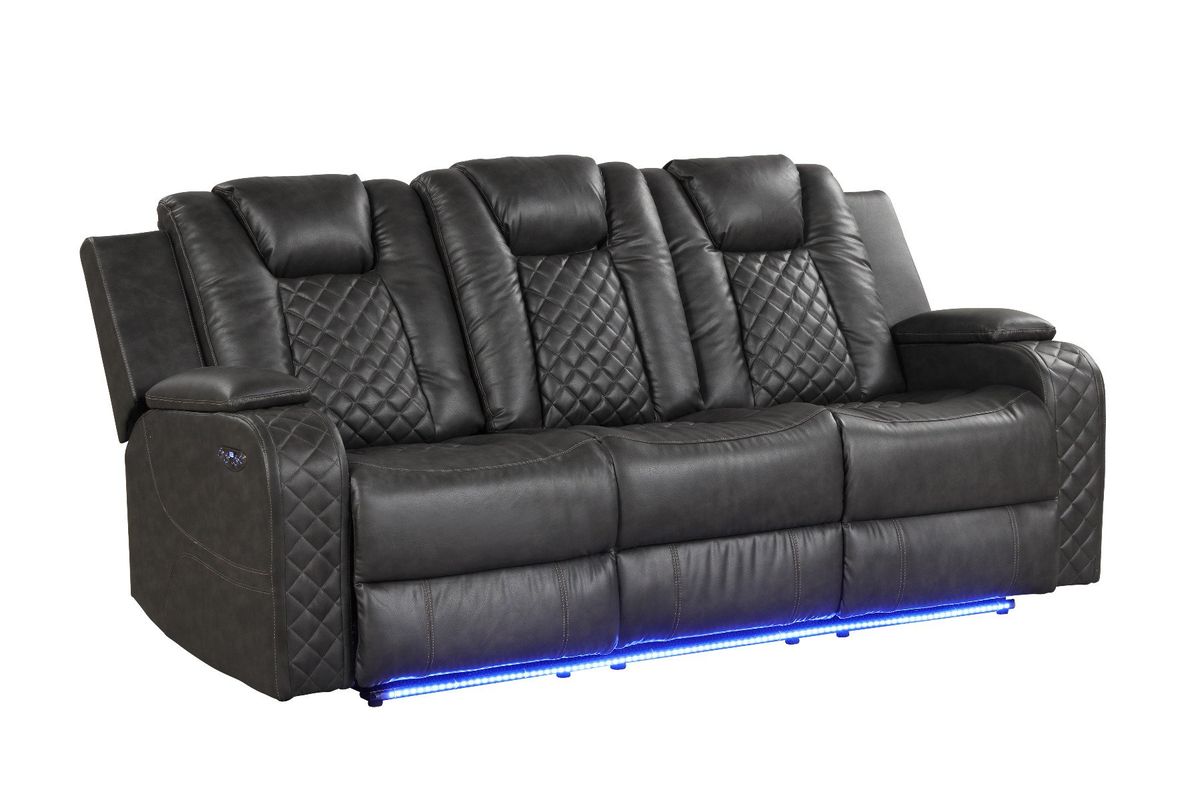 Galaxy Home Benz LED & Power Reclining Sofa in Gray