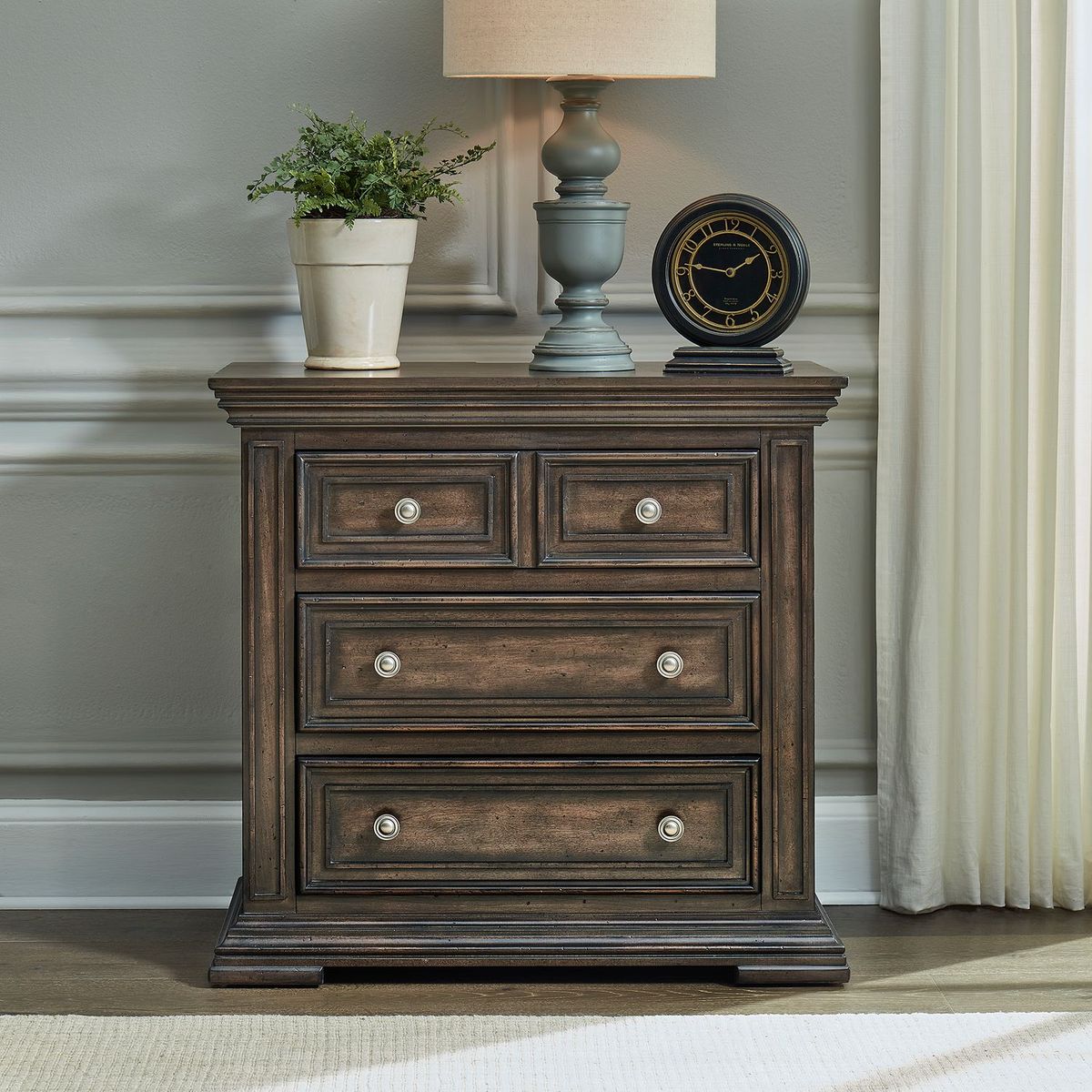 Liberty Furniture Big Valley Bedside Chest w/ Charging Station in Brownstone