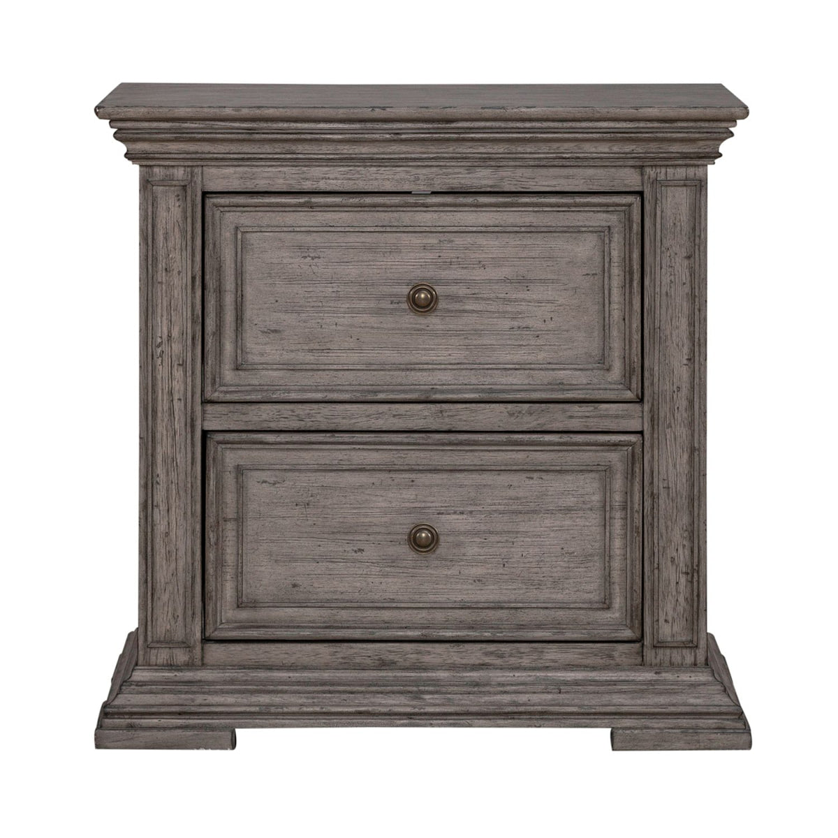 Liberty Furniture Big Valley 2 Drawer Nightstand with Charging Station in Graystone