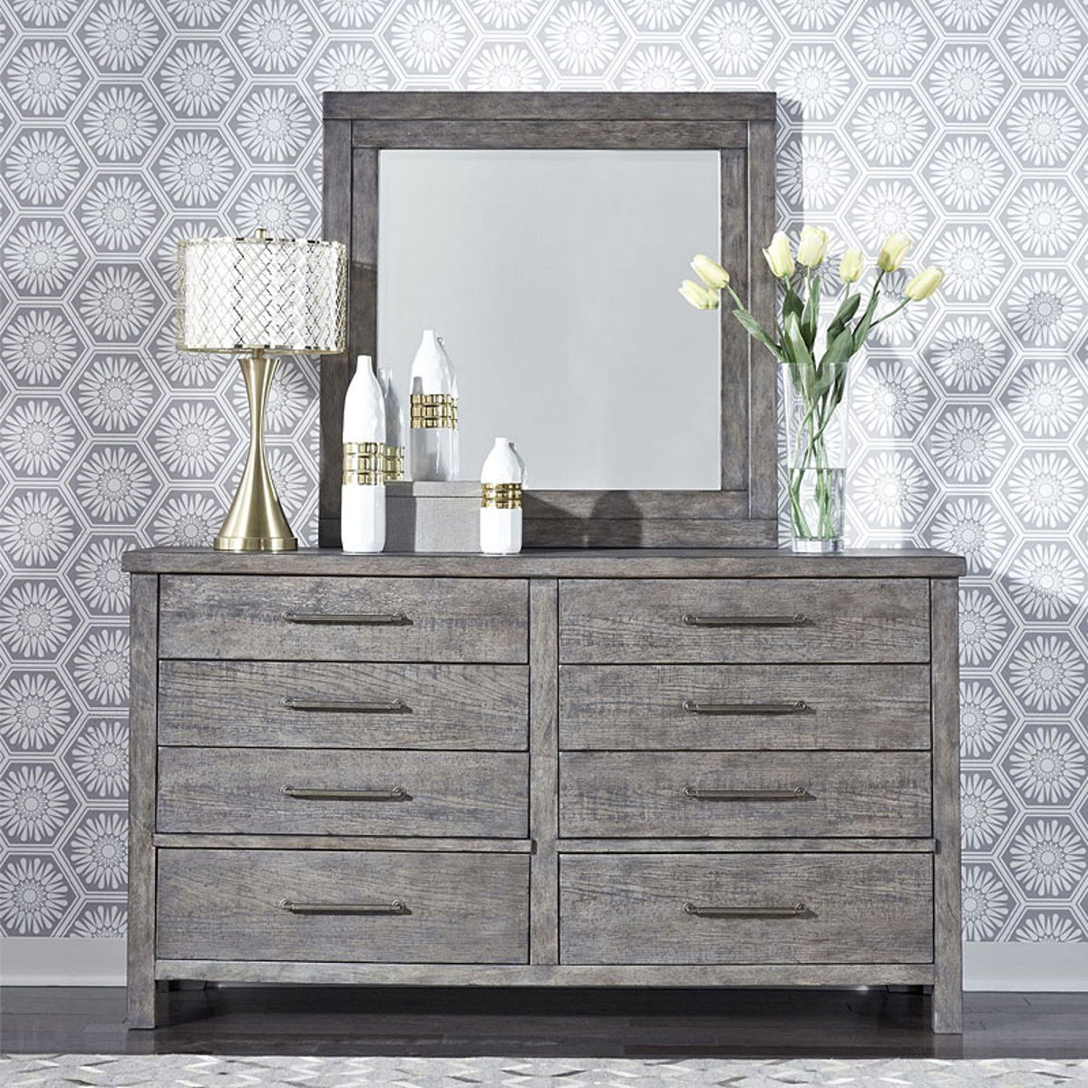 Liberty Furniture Modern Farmhouse Mirror in Dusty Charcoal