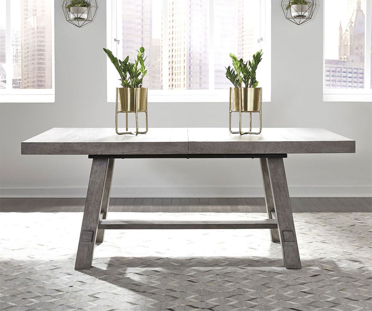 Liberty Furniture Modern Farmhouse Trestle Dining Table in Dusty Charcoal 406-P4860