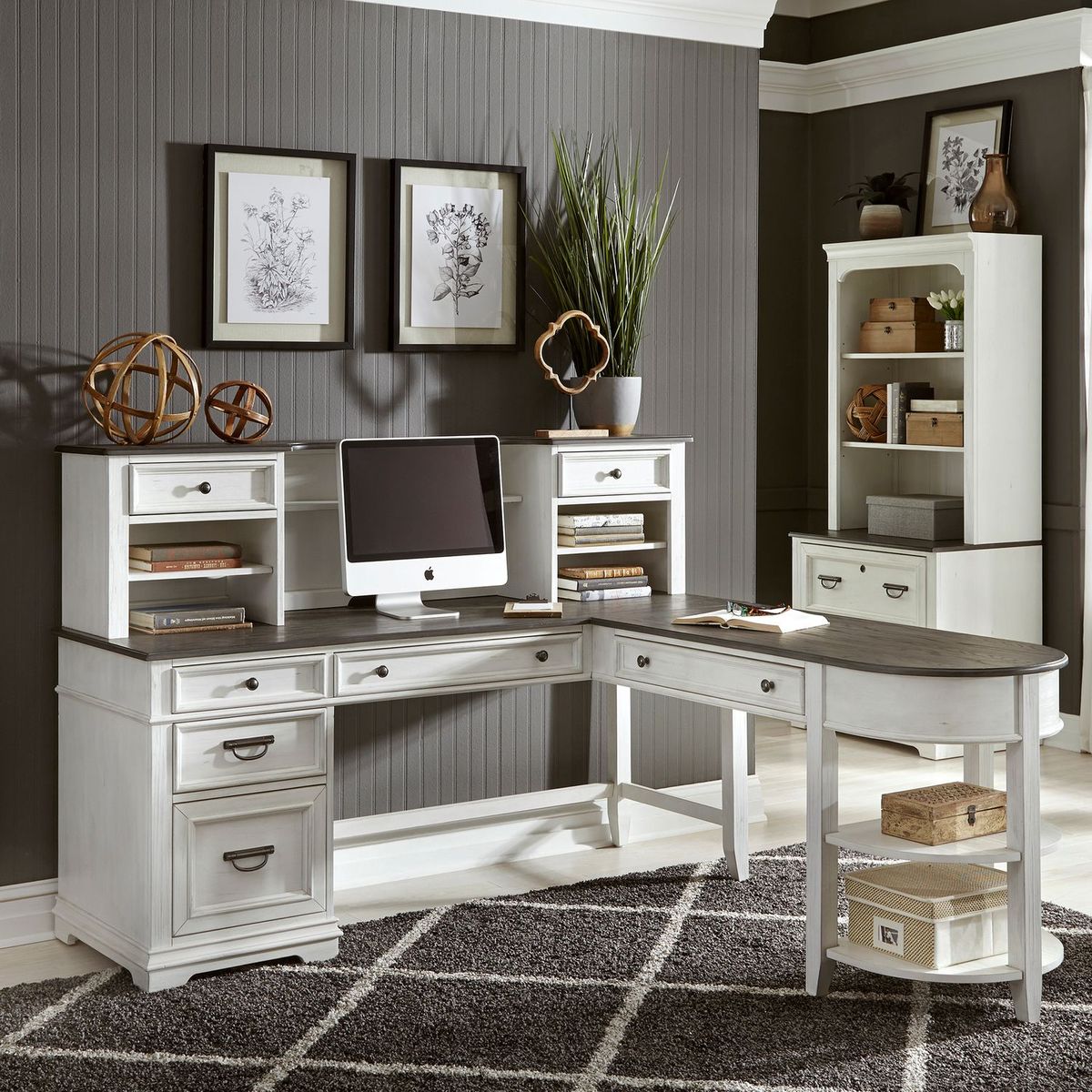 Liberty Furniture Allyson Park L Shape Writing Desk in Wirebrushed White