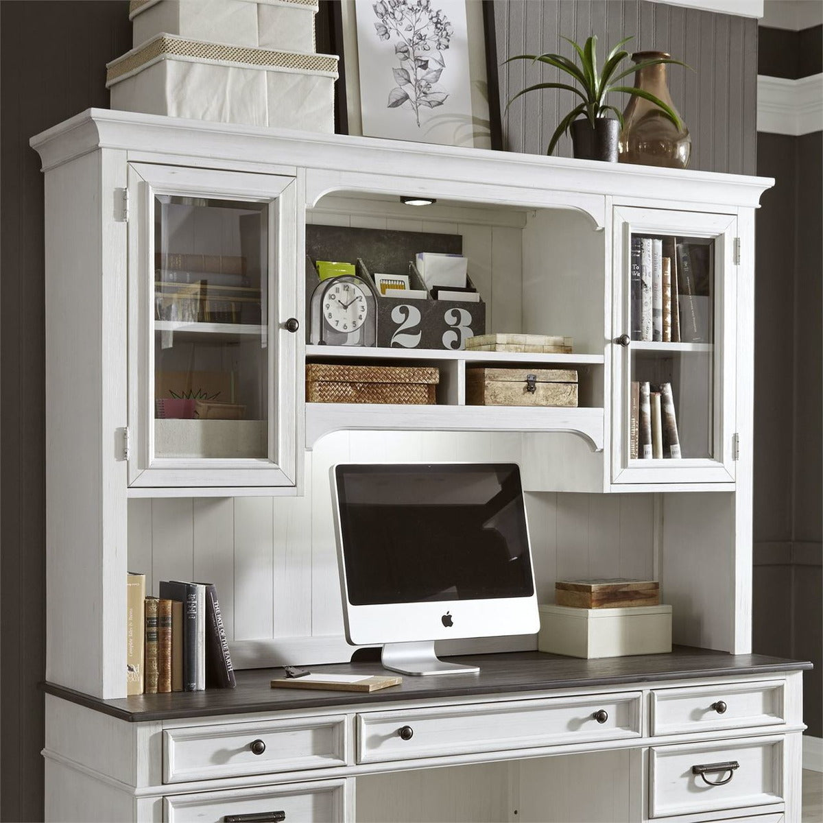 Liberty Allyson Park Jr. Executive Credenza with Hutch in Wirebrushed White