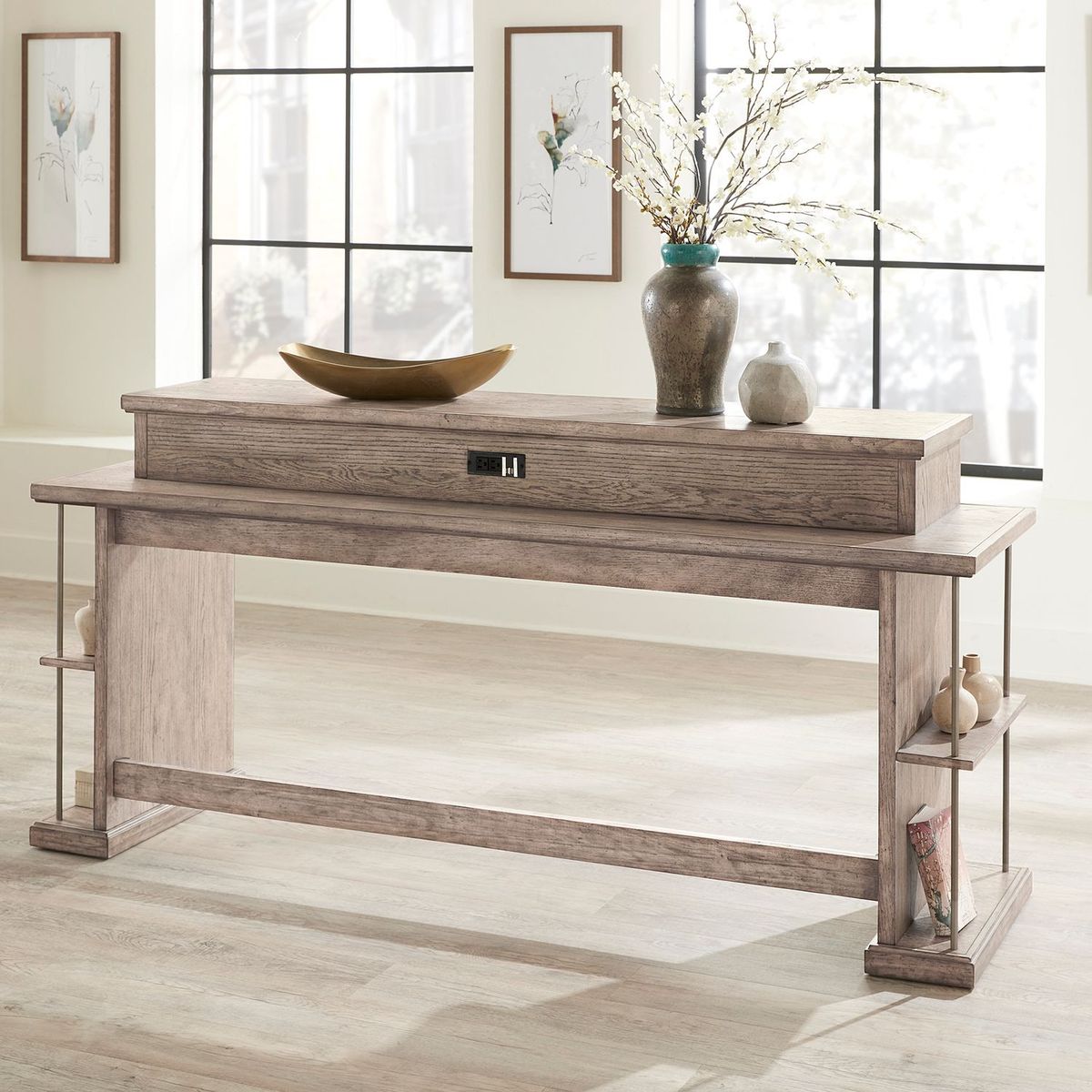 Liberty Furniture City Scape Console Bar Table in White Oak Veneers