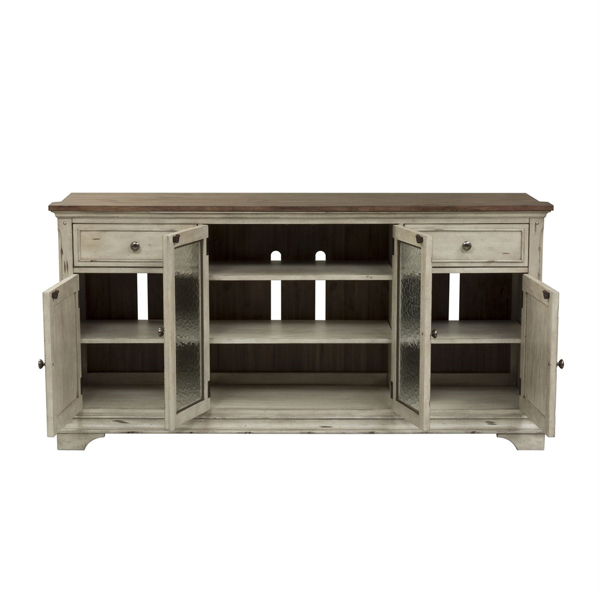 Liberty Morgan Creek Entertainment TV Stand in Antique White Finish with Wire Brushed Tobacco Accents