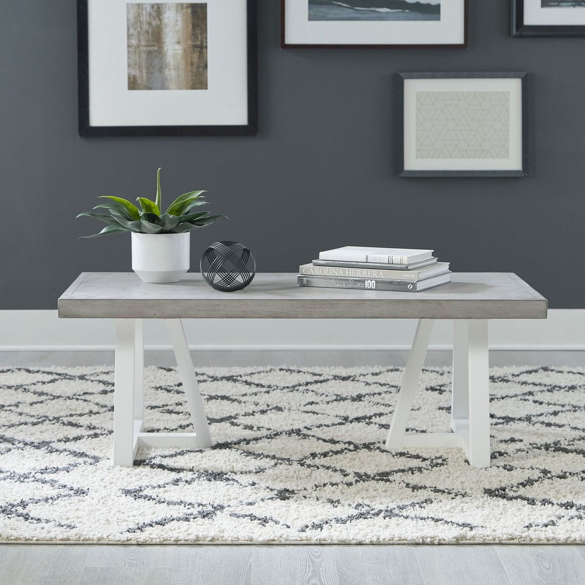 Liberty Furniture Palmetto Heights Rectangular Cocktail Table in Shell White & Driftwood