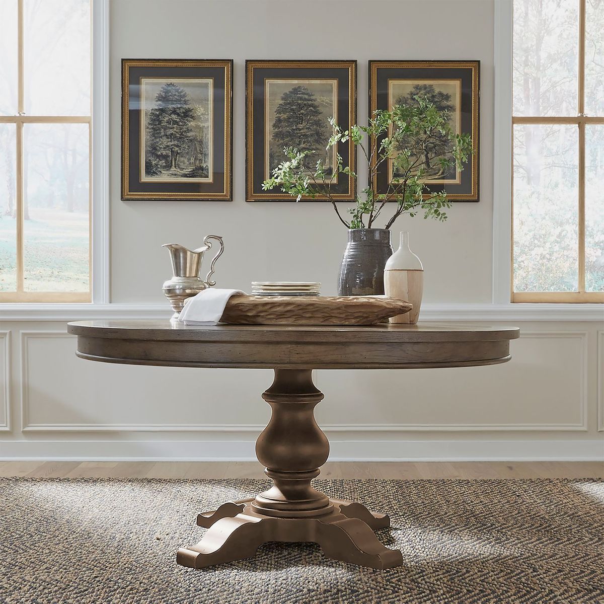 Liberty Furniture Americana Farmhouse Single Pedestal Table in Dusty Taupe image