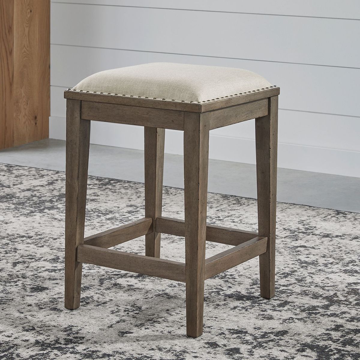 Liberty Furniture Americana Farmhouse Upholstered Console Stool in Dusty Taupe