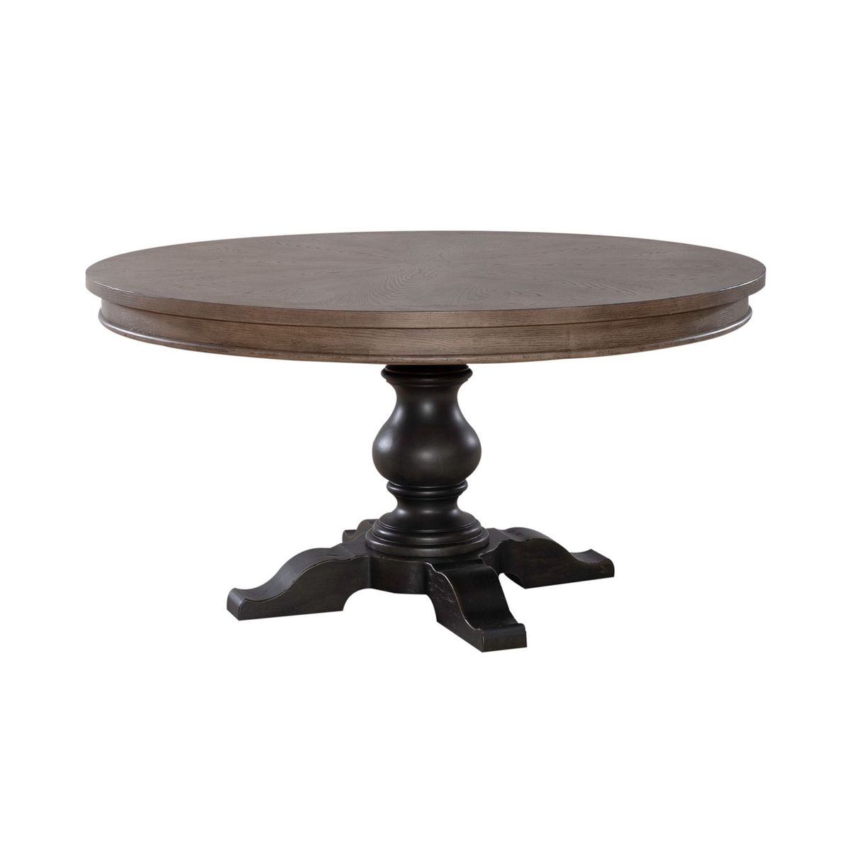 Liberty Furniture Americana Farmhouse Single Pedestal Table in Dusty Taupe & Black