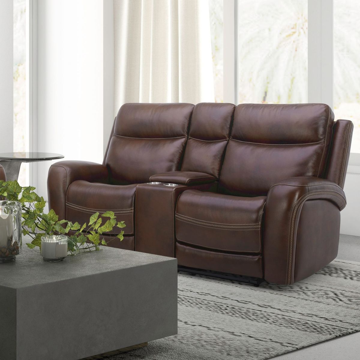 Liberty Furniture Blair Loveseat w/Console P2 & ZG in Cognac
