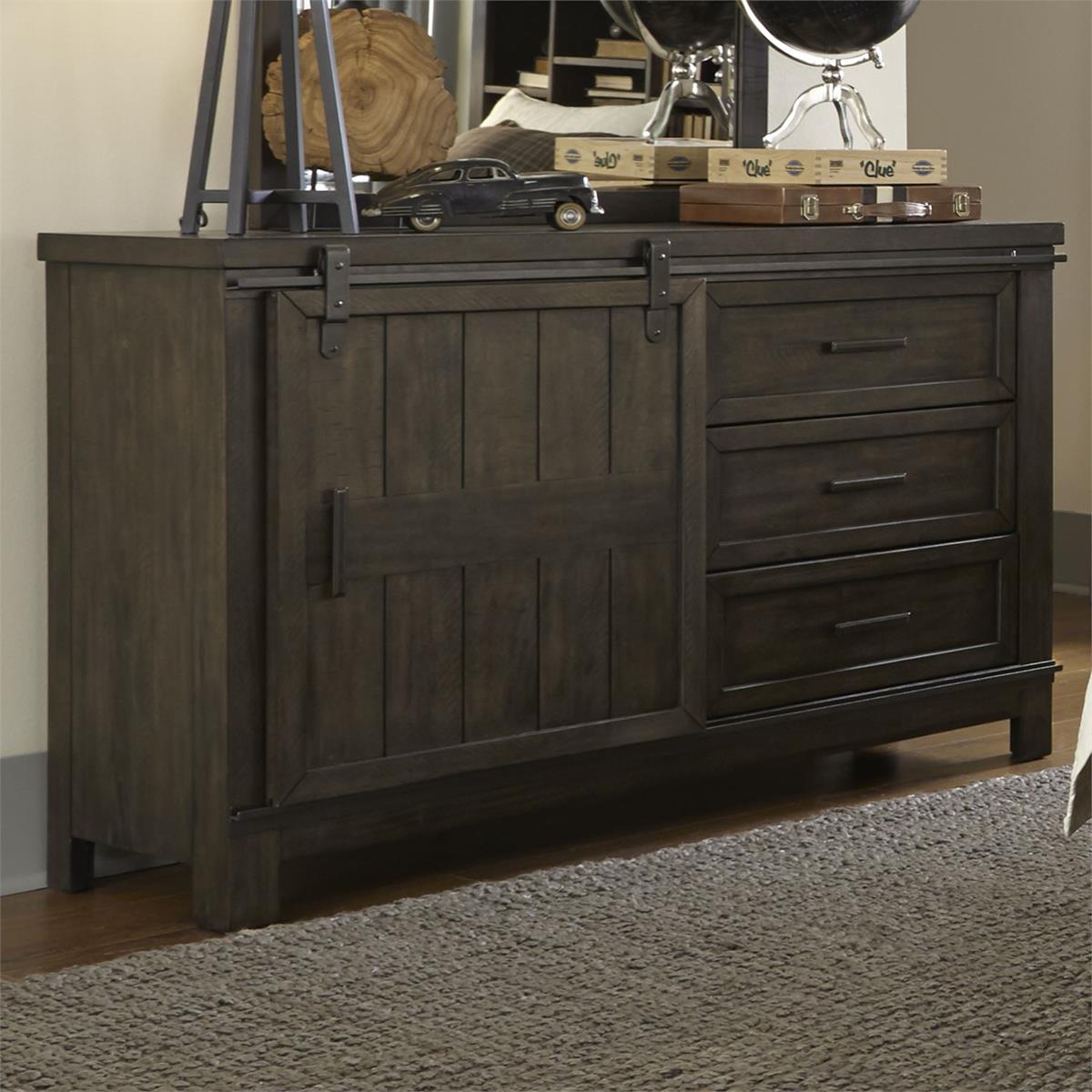 Liberty Furniture Thornwood Hills Barn Door Dresser in Rock Beaten Gray