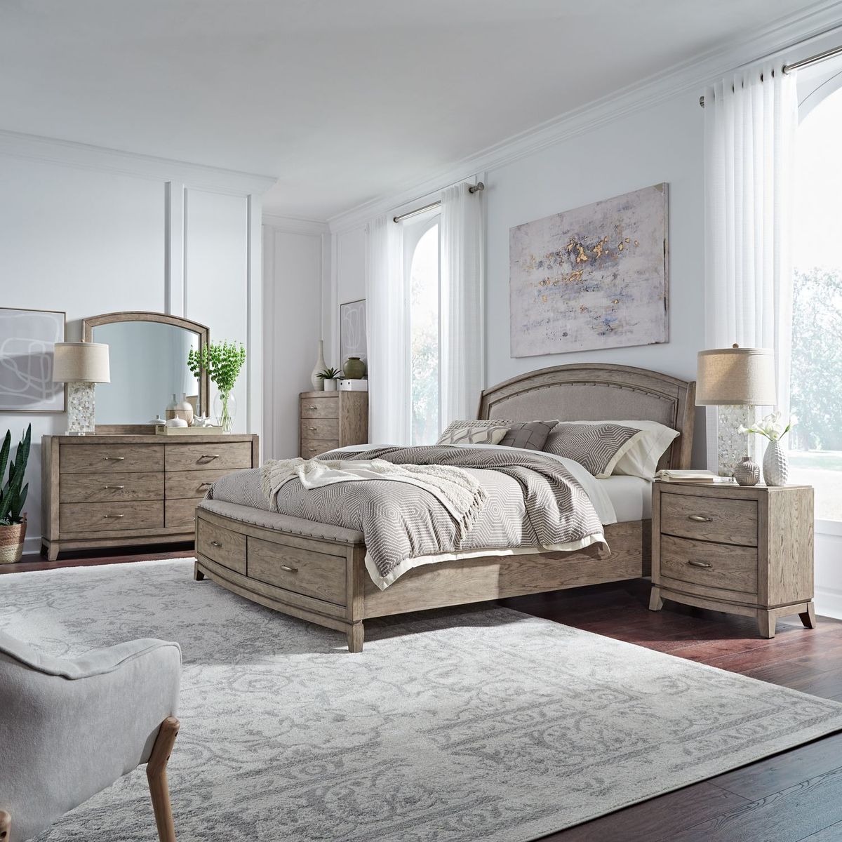 Liberty Furniture Avalon King Upholstered Storage Bed in Burnished Beige