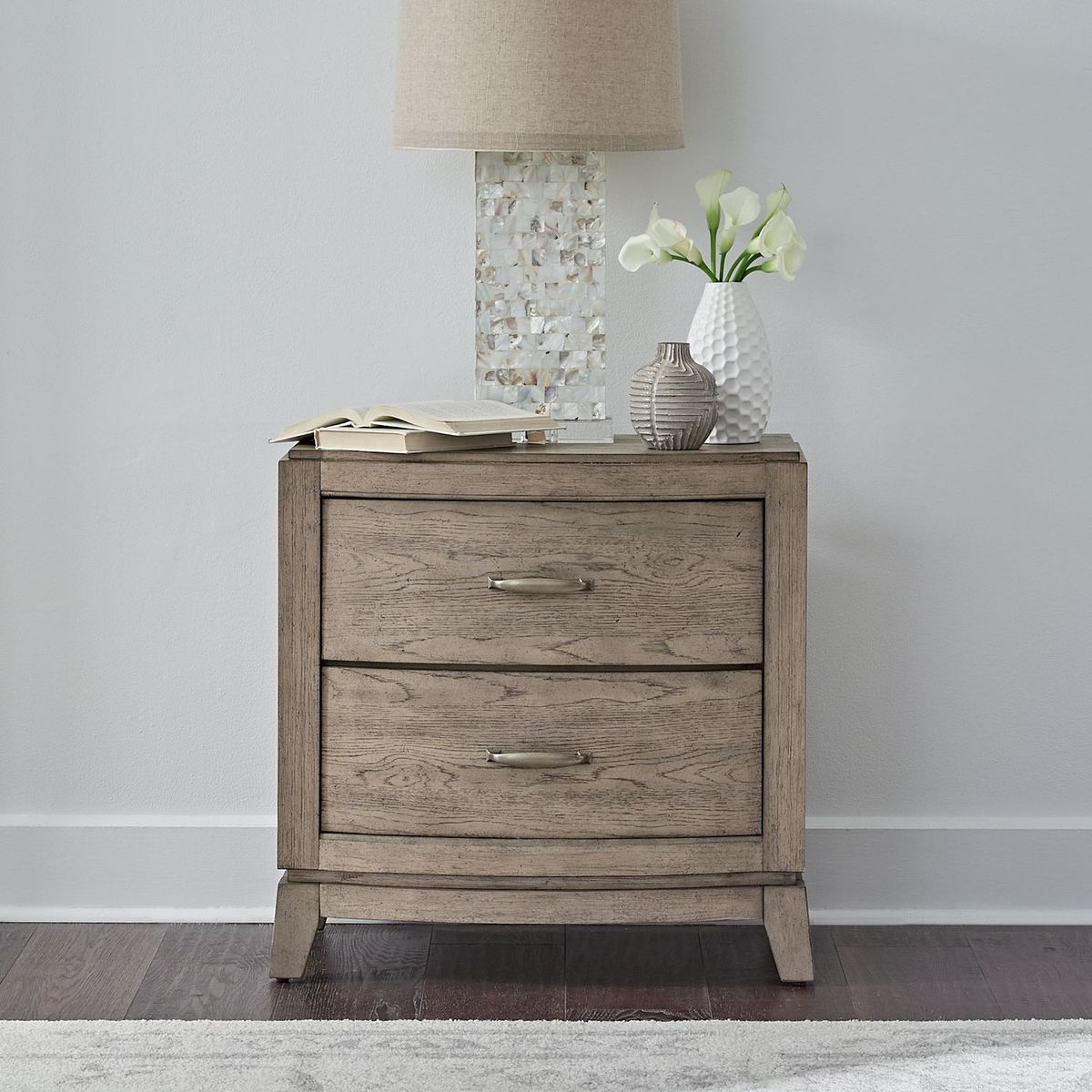 Liberty Furniture Avalon Nightstand with Charging Station in Burnished Beige