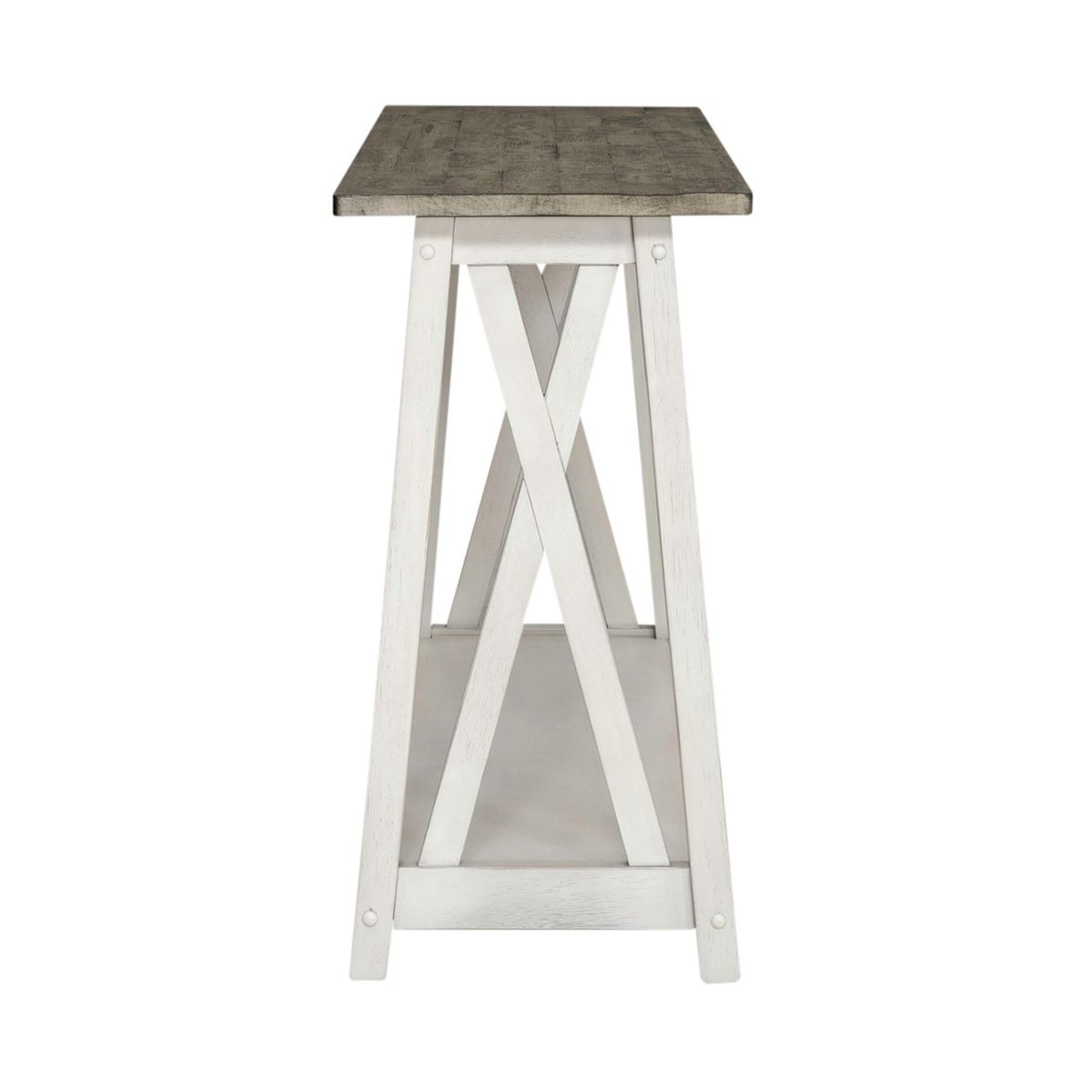 Liberty Furniture Laurel Bluff Sofa Table in Antique White with Dusty Gray Top