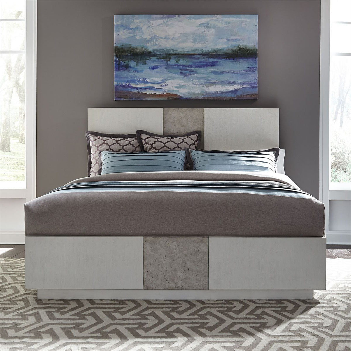 Liberty Furniture Mirage Cal King Travertine Panel Bed in Wirebrushed White image