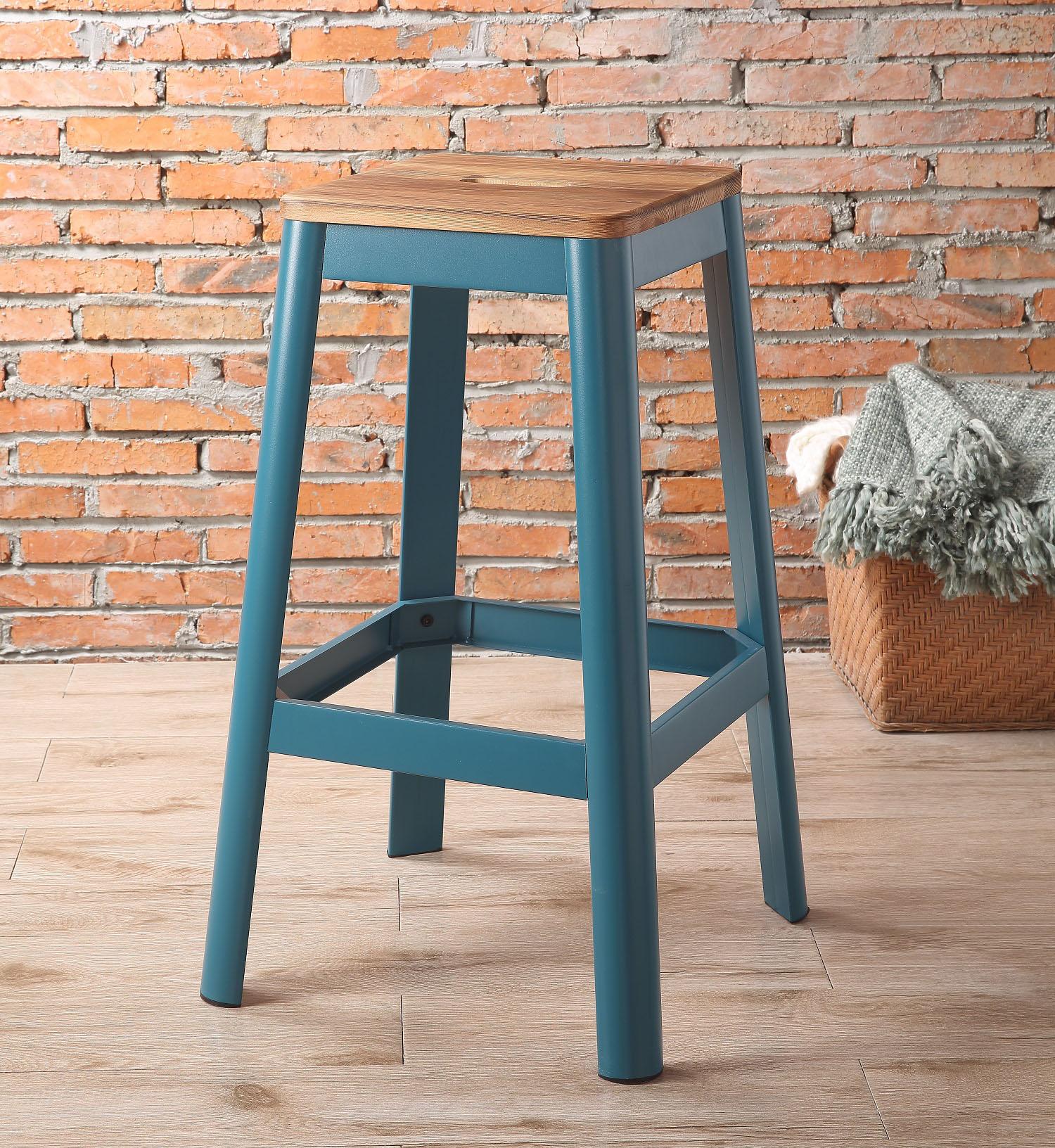 Jacotte Natural & Teal Bar Stool (1Pc)