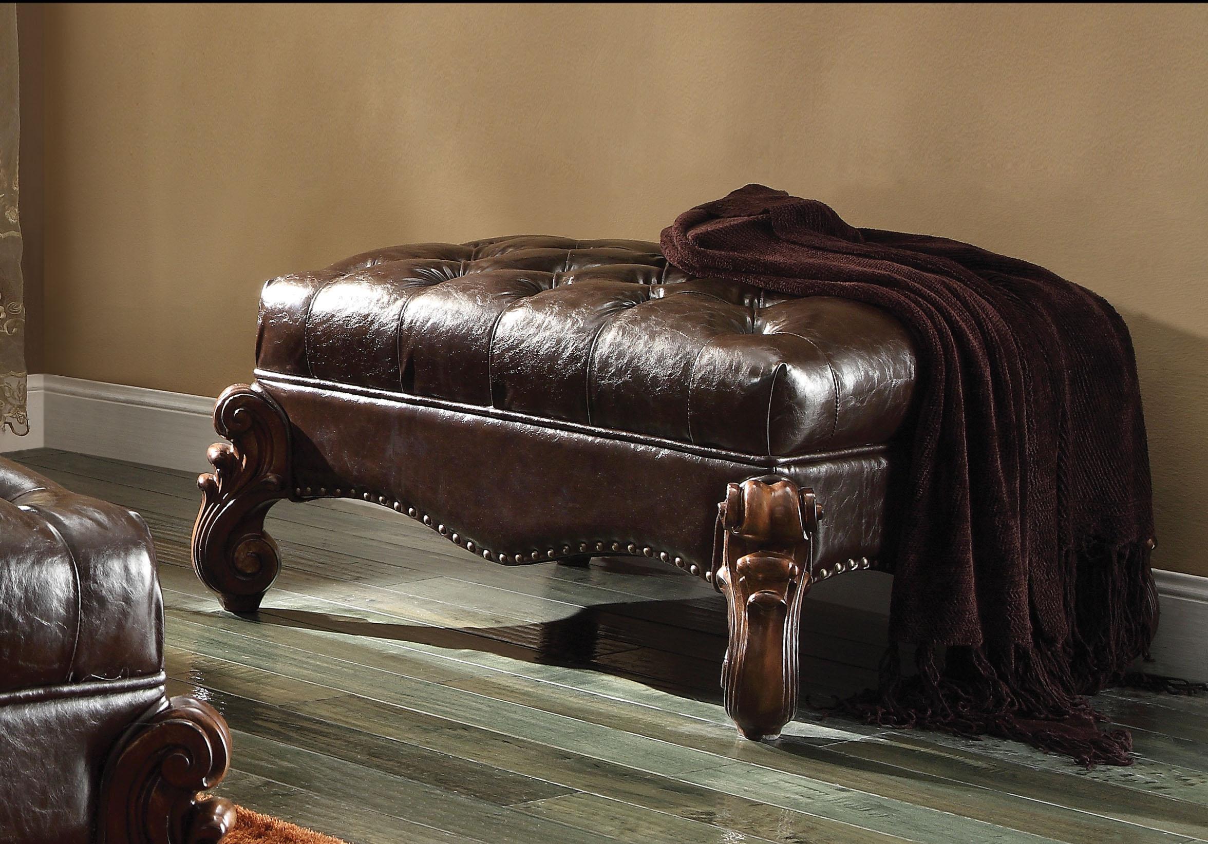 Versailles 2-Tone Dark Brown PU & Cherry Oak Ottoman