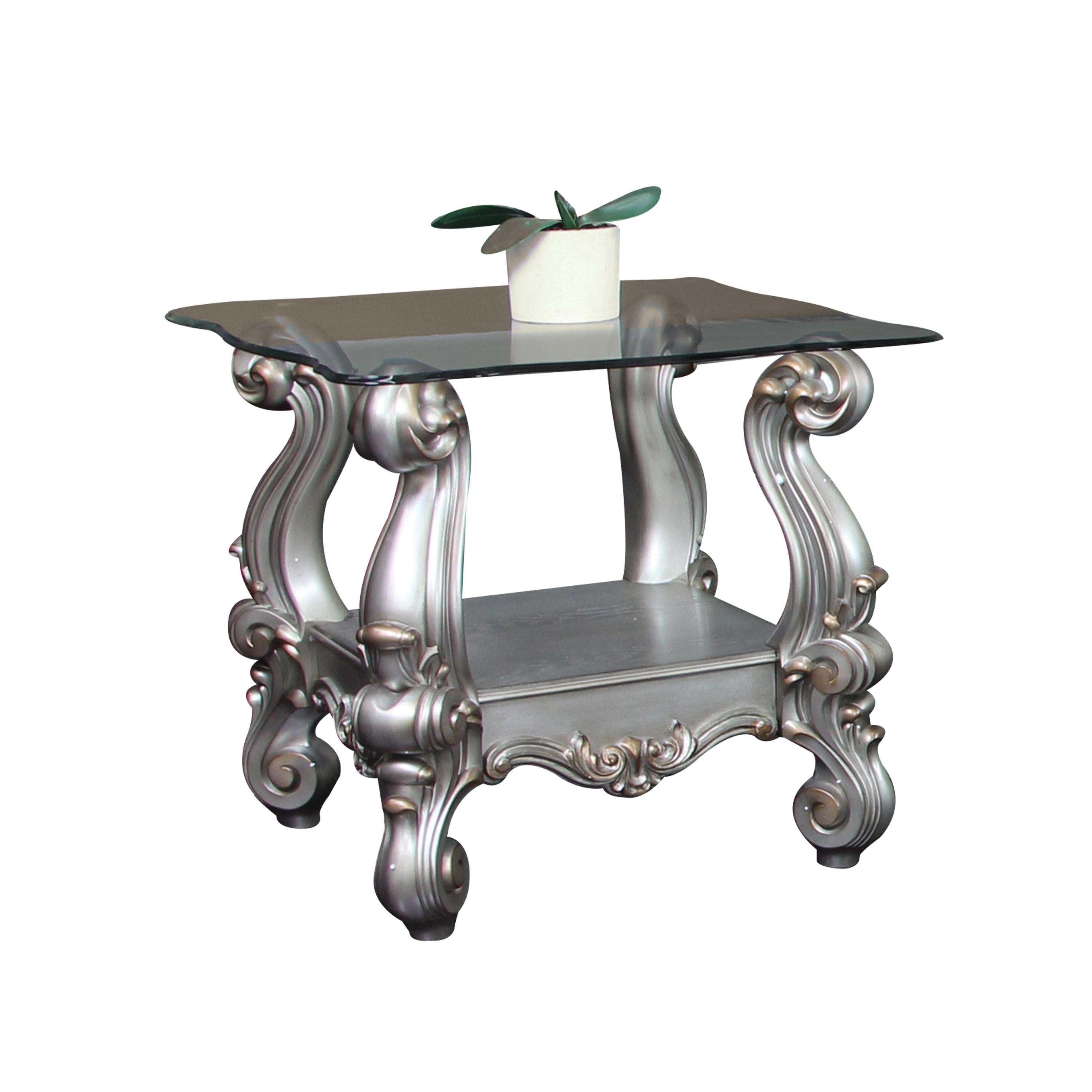 Versailles Antique Platinum & Clear Glass End Table