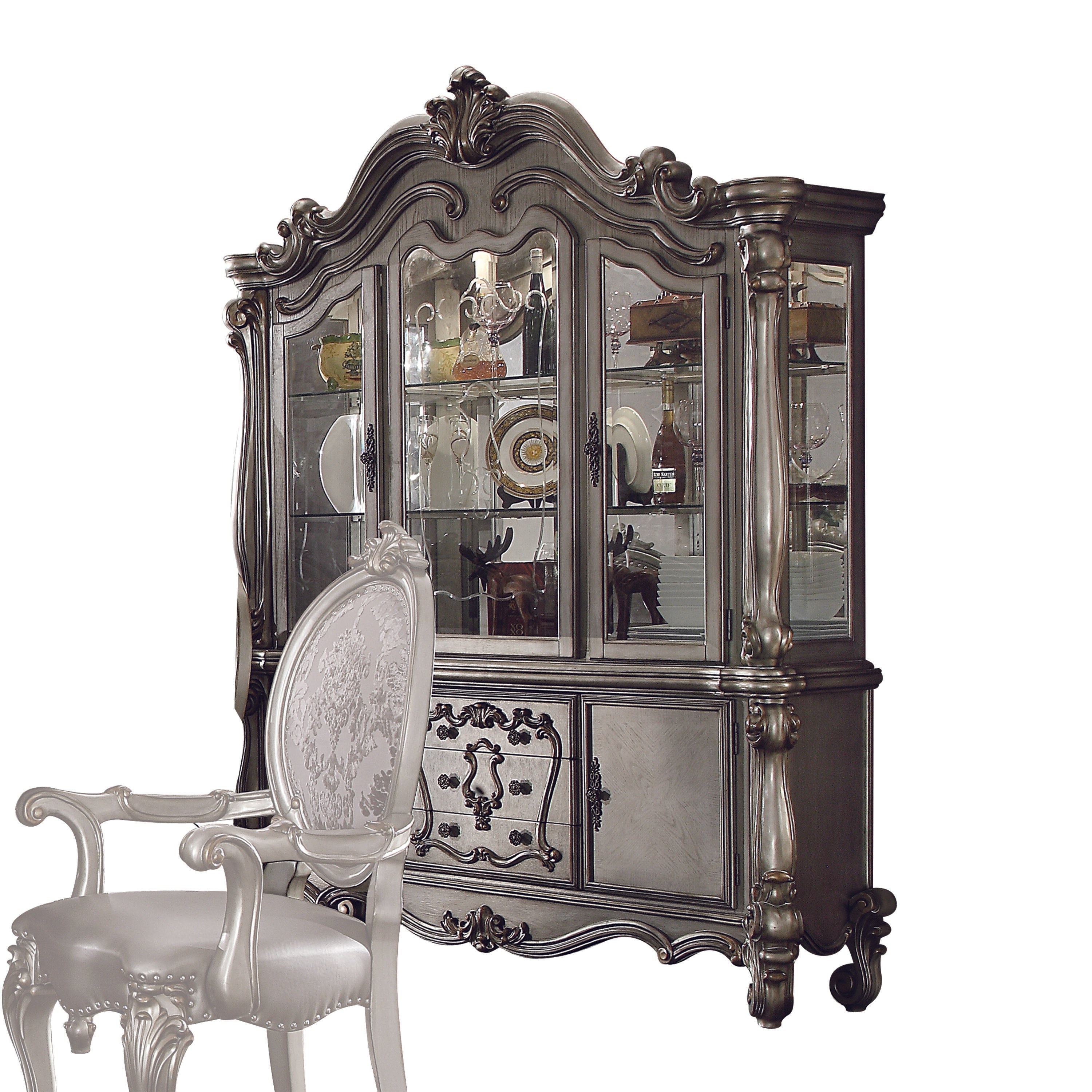 Versailles Antique Platinum Hutch & Buffet