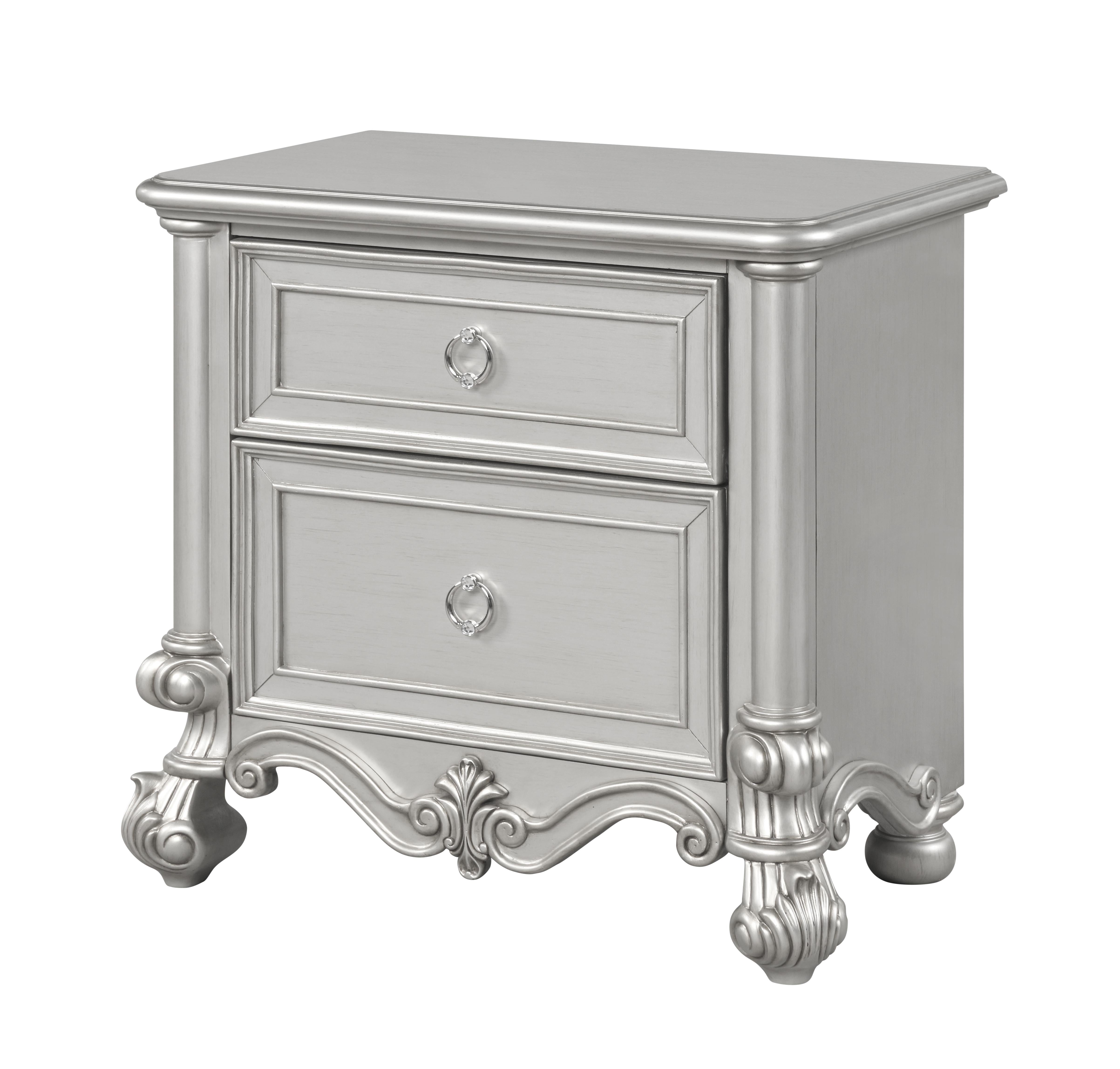Adriana Transitional Style Nightstand in Silver finish Wood