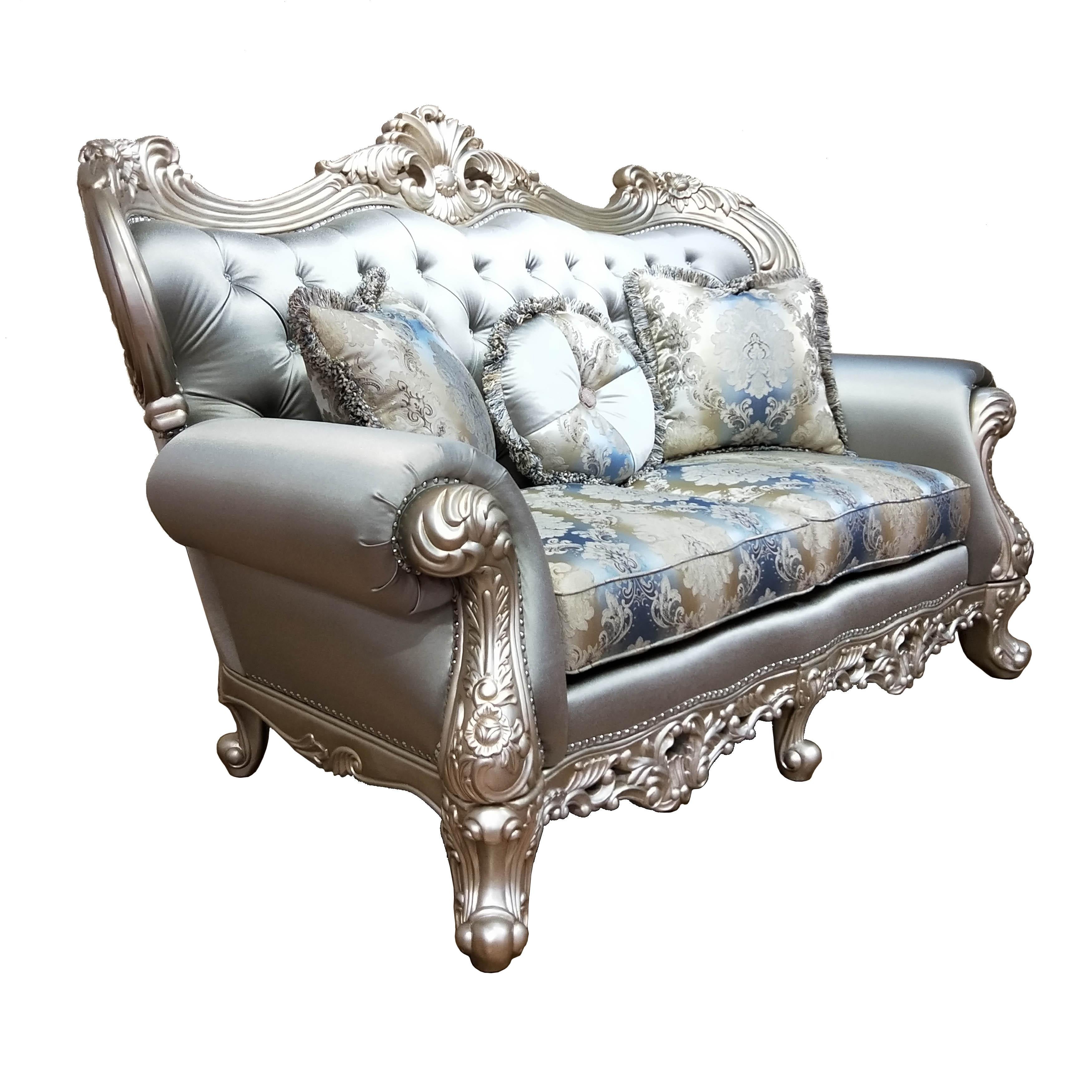 Ariel Transitional Style Loveseat in Silver finish Wood