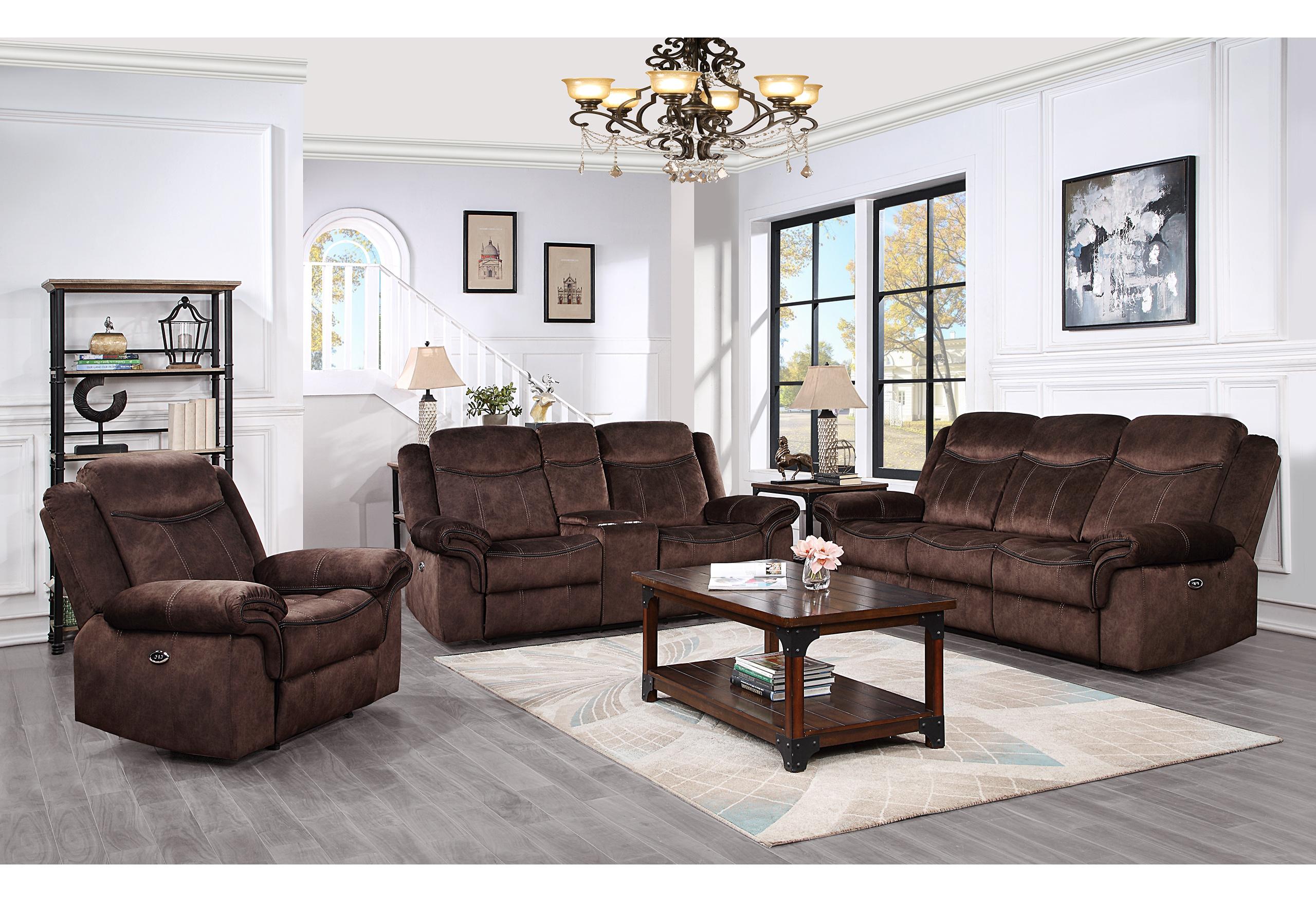 U2200 DOMINO COFFEE POWER RECLINING SOFA/POWER CONSOLE RECLINING LOVESEAT WITH POWER SWITCH