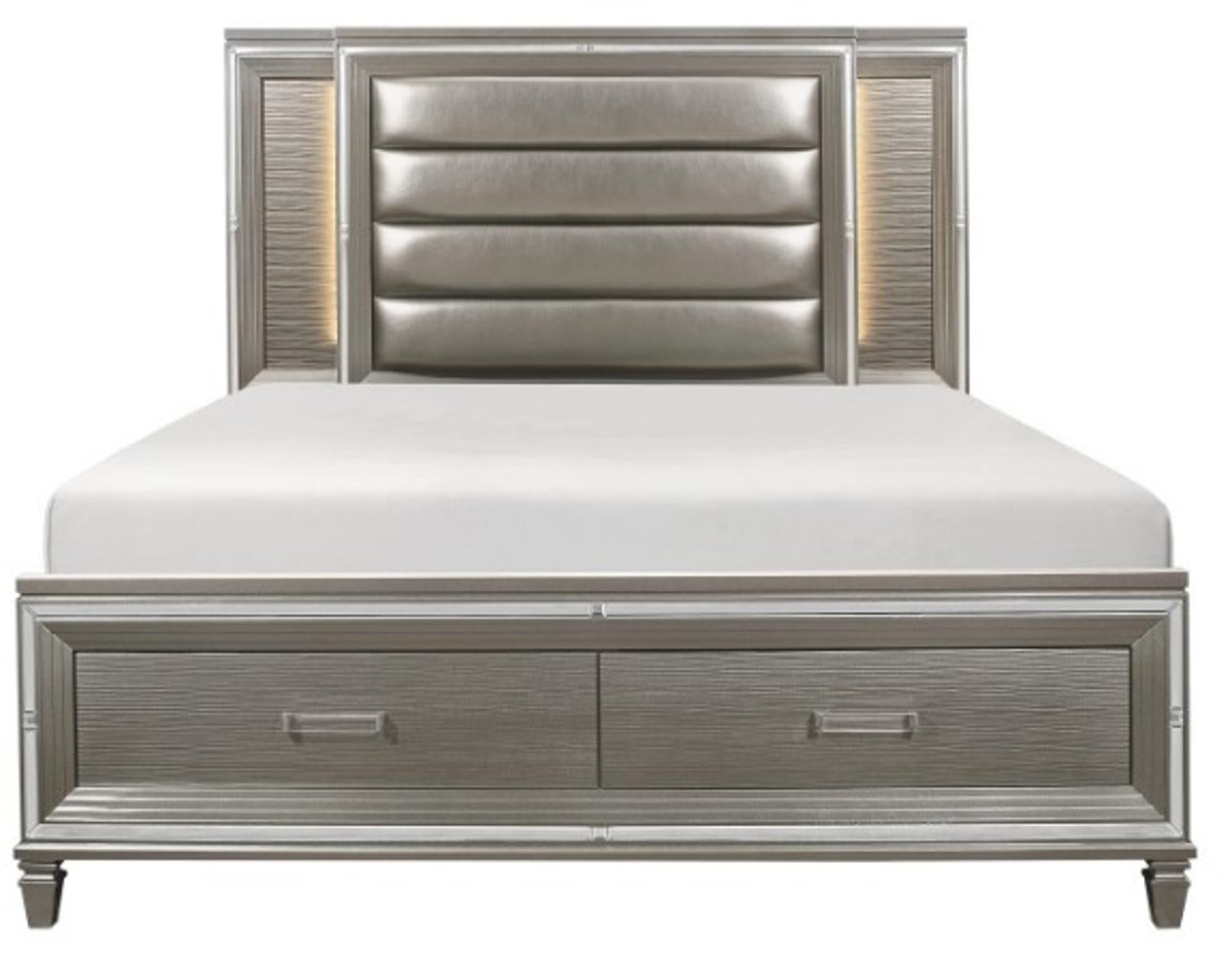 Tamsin Queen Upholstered Storage Bed in Silver Grey Metallic 1616-1*