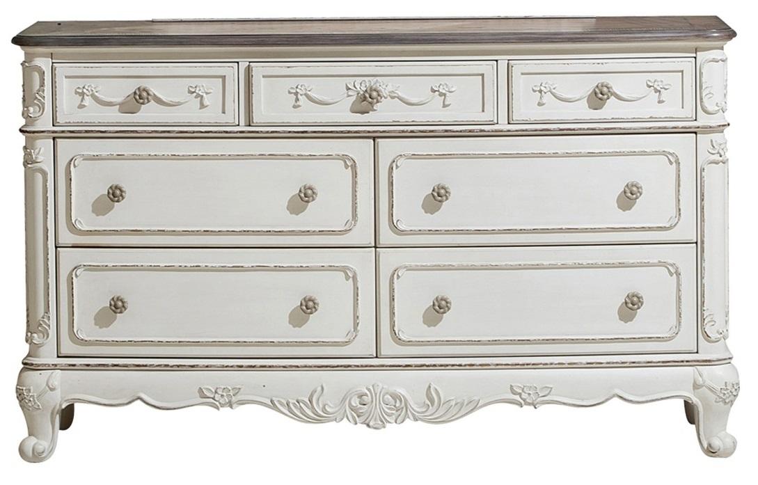 Cinderella 7 Drawer Dresser in Antique White with Grey Rub-Through 1386NW-5